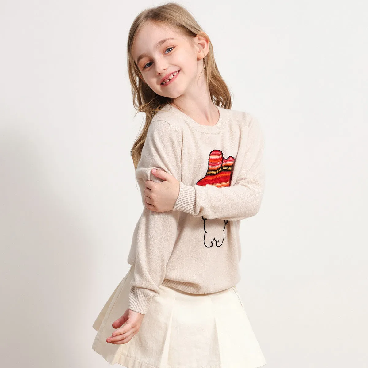 100% Wool Kids Round Neck Cartoon Sweater