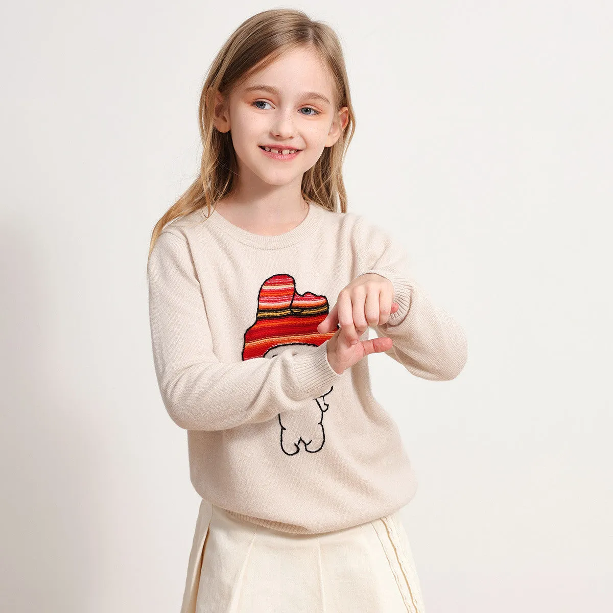 100% Wool Kids Round Neck Cartoon Sweater