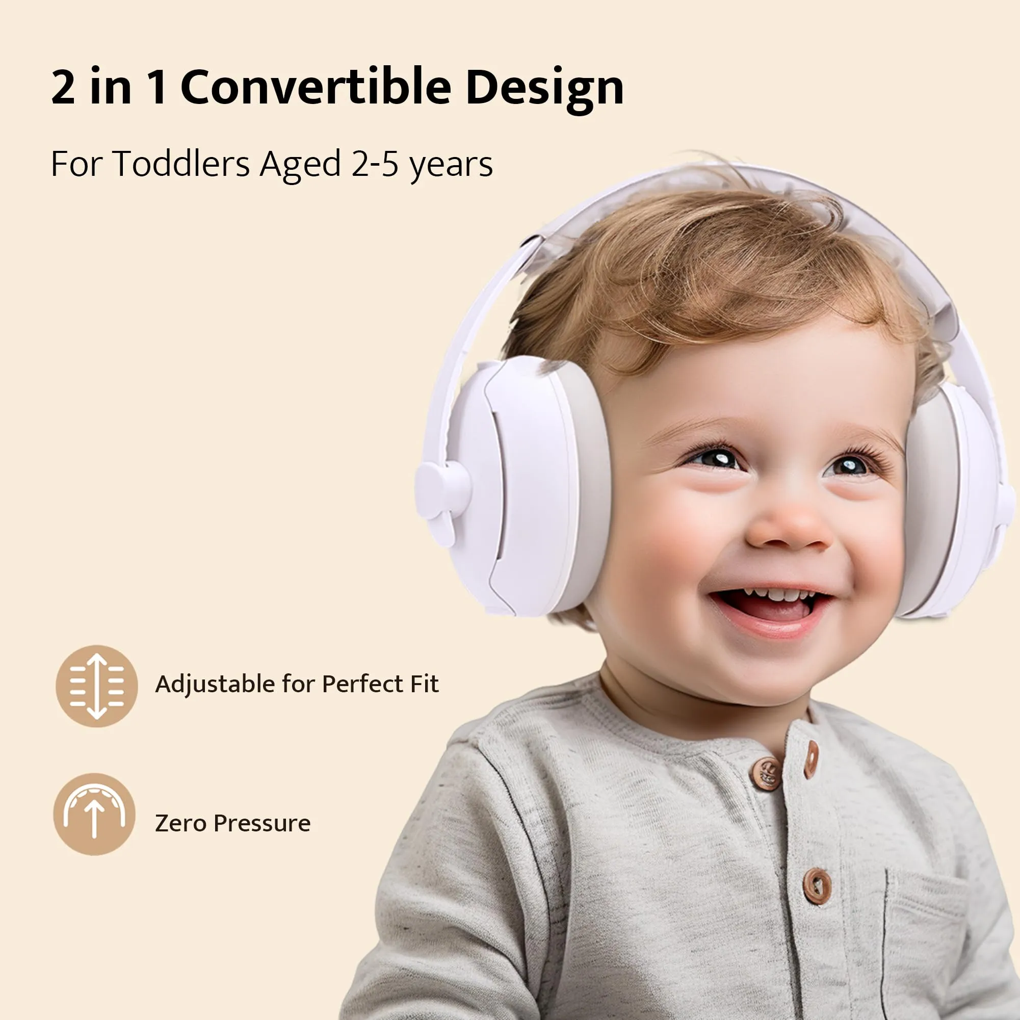 2-in-1 Convertible Design Baby Earmuffs Noise Protection-noise cancelling headphones for Infant & Toddlers up to 5 Years, Noise Reduction Earmuffs for Newborn, Improves Sleep