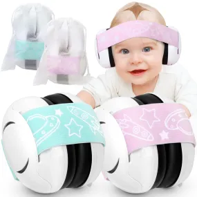 2 Pcs Baby Ear Muffs Noise Canceling Earmuff for Infant Hearing Protection Newborn Earmuff Airplane Travel up to 36 Months with Elastic Headband Purpose Travel and Sleep Pink and Cyan