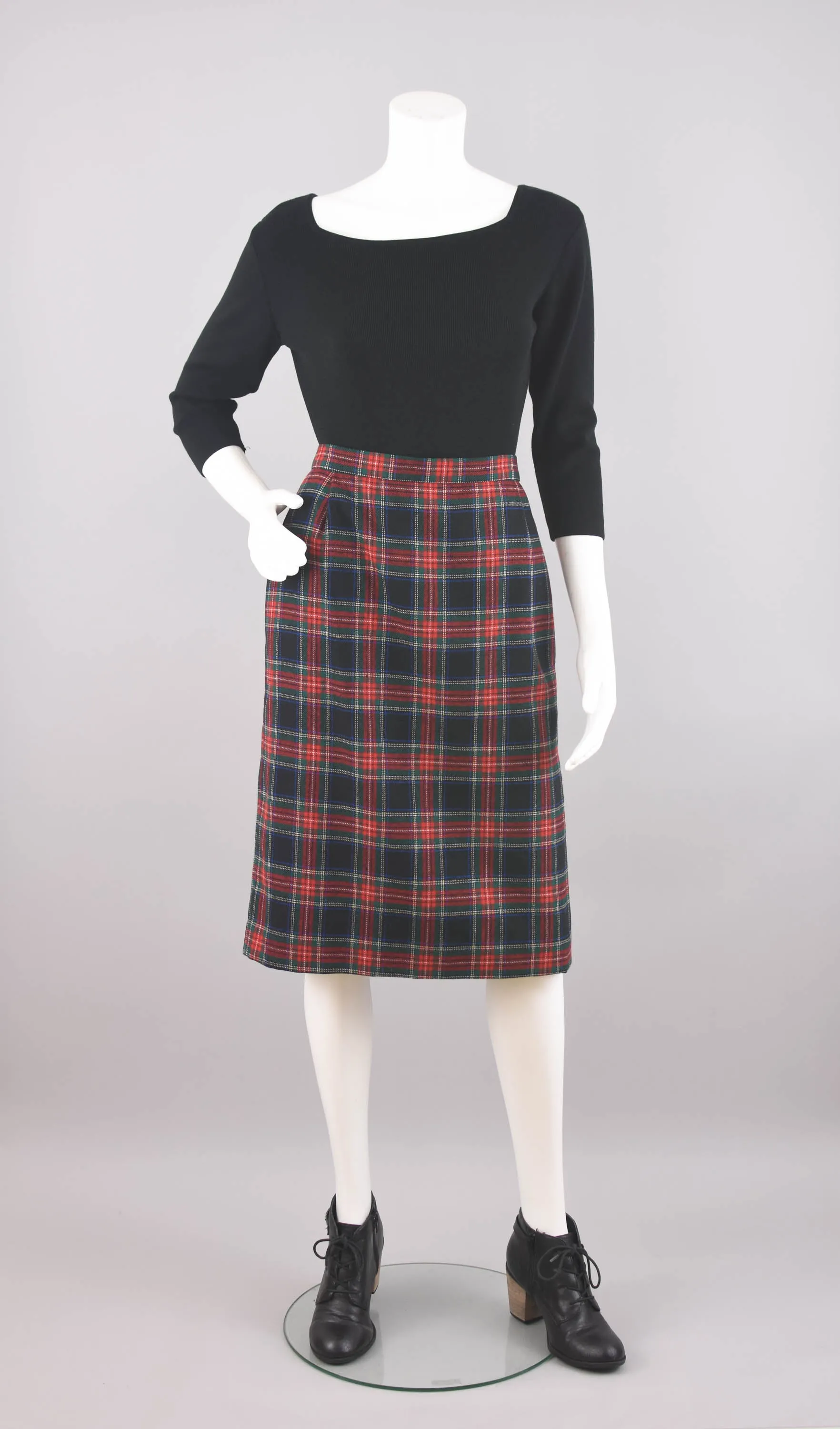 90s Pendleton Tartan Plaid Pencil Wool Skirt, Women's Petite 16, 32" Waist