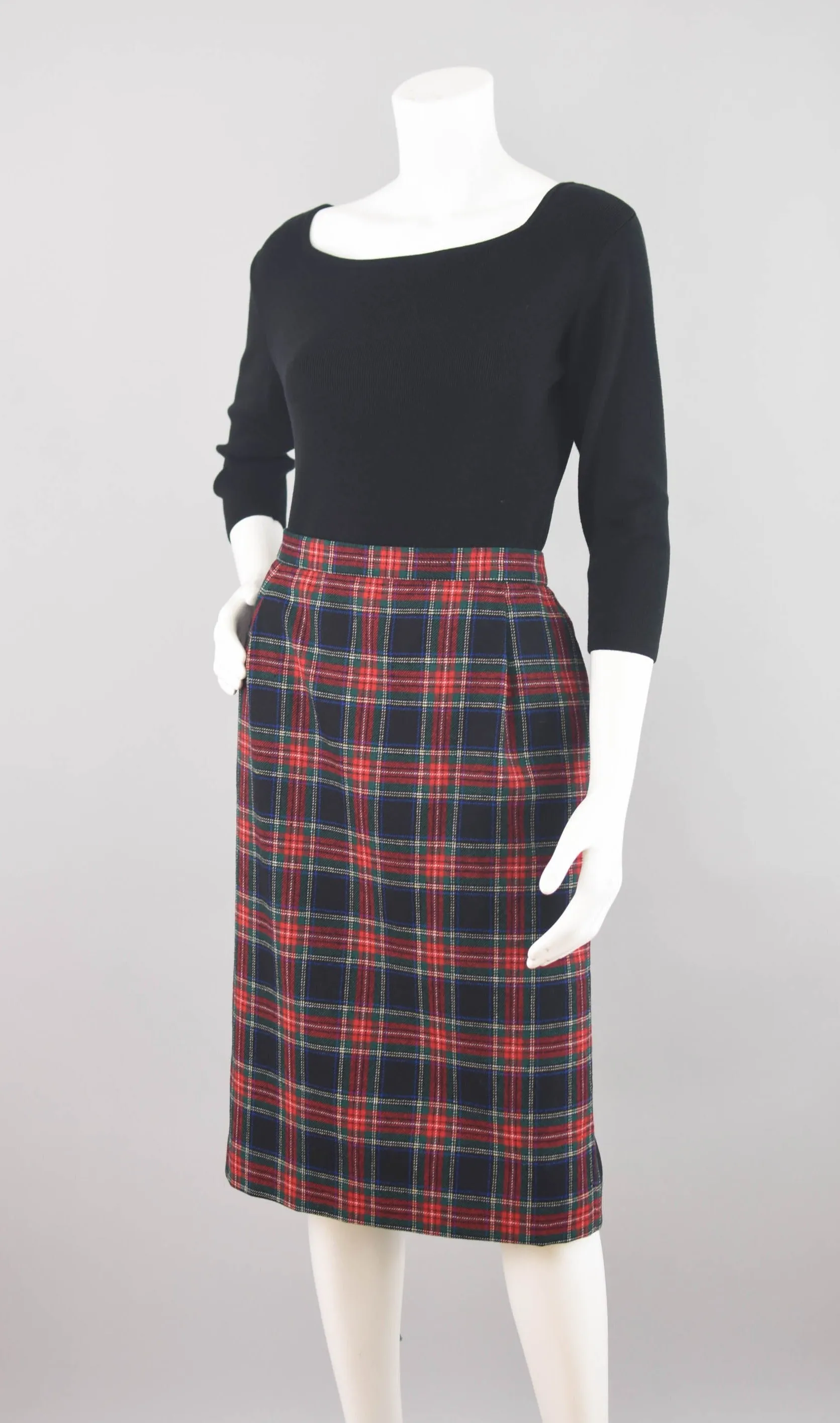 90s Pendleton Tartan Plaid Pencil Wool Skirt, Women's Petite 16, 32" Waist