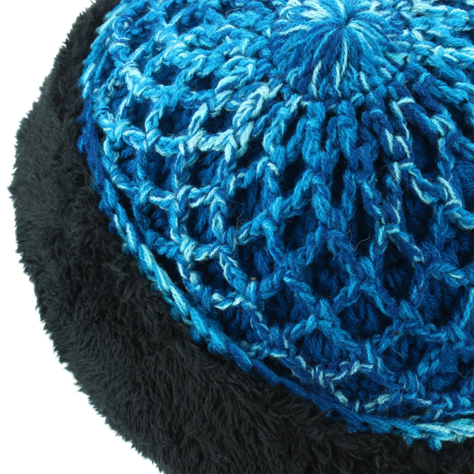 Acrylic Knit Lattice Flower Beanie Hat - Blue