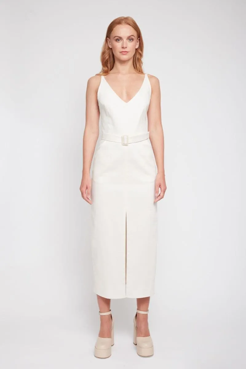 ALBERTA OFF-WHITE DENIM MIDI DRESS