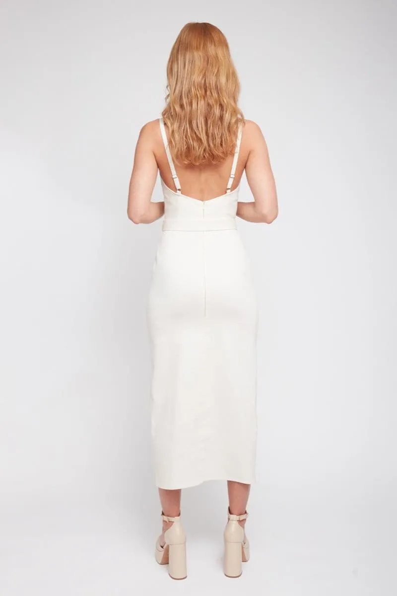 ALBERTA OFF-WHITE DENIM MIDI DRESS