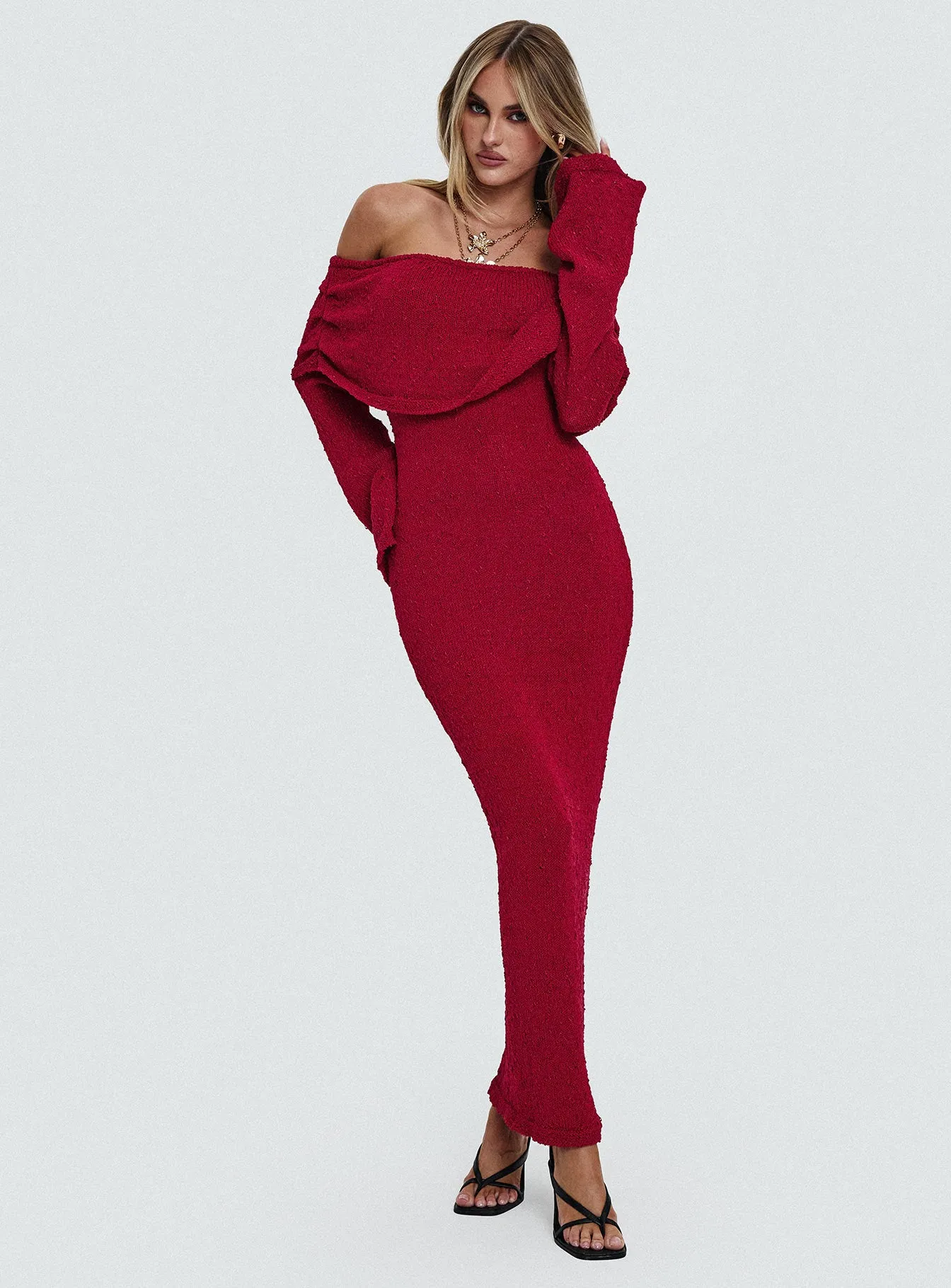 Aleyah Long Sleeve Maxi Dress Burgundy