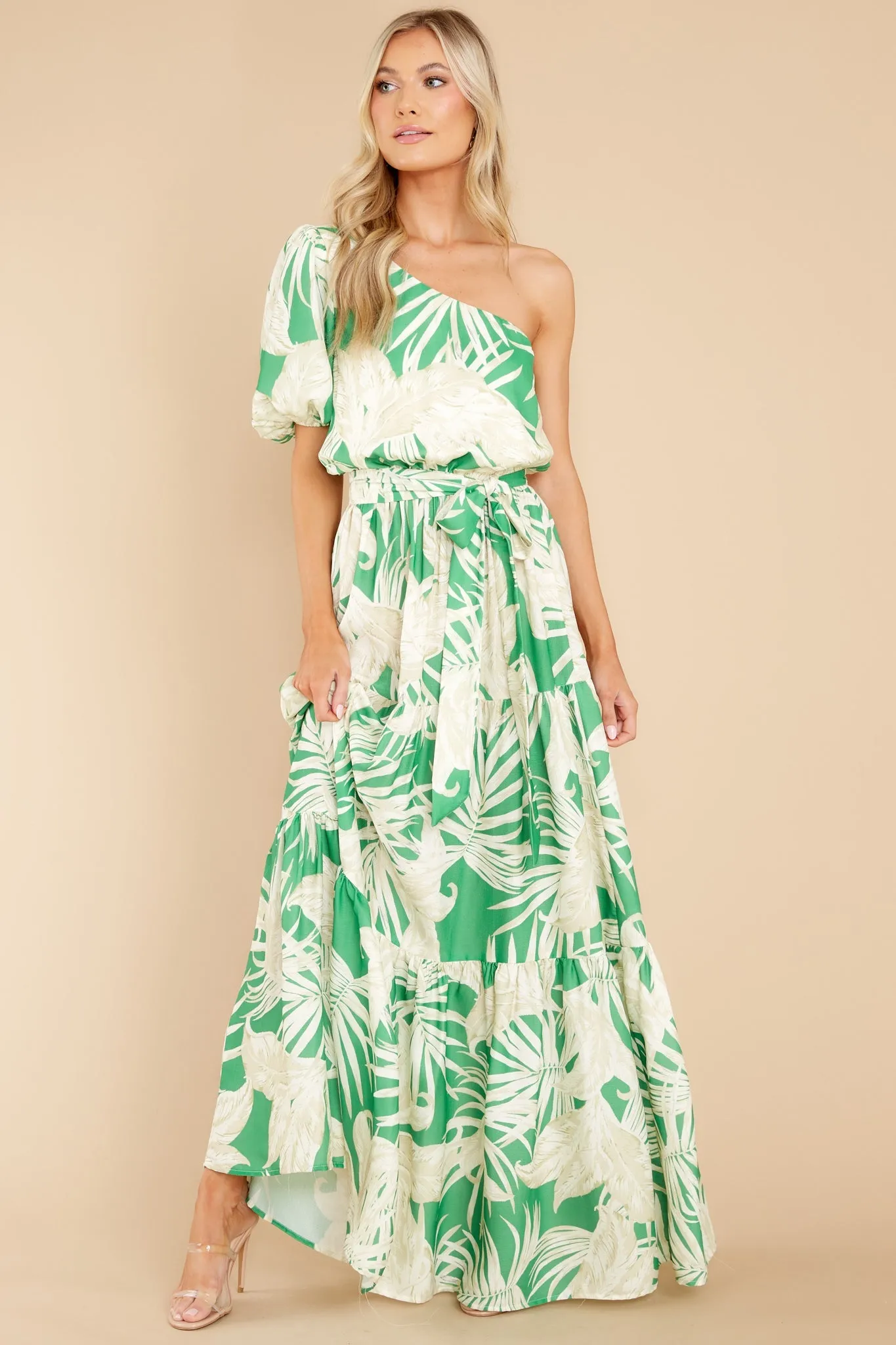 Almost Like Paradise Green Tropical Print Maxi Dress