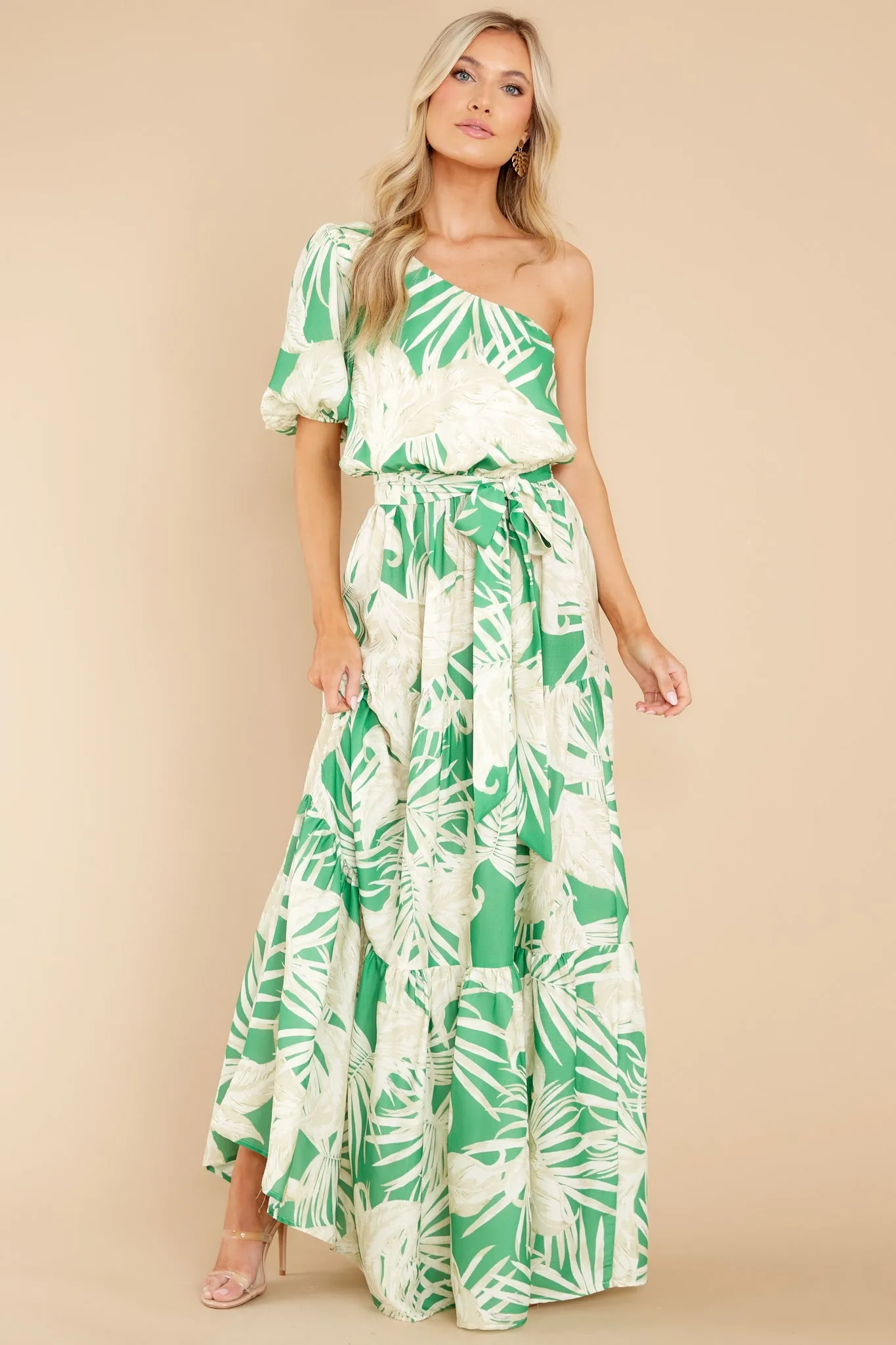 Almost Like Paradise Green Tropical Print Maxi Dress