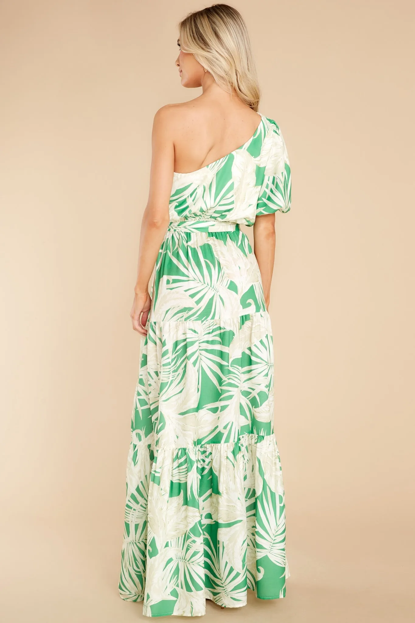 Almost Like Paradise Green Tropical Print Maxi Dress