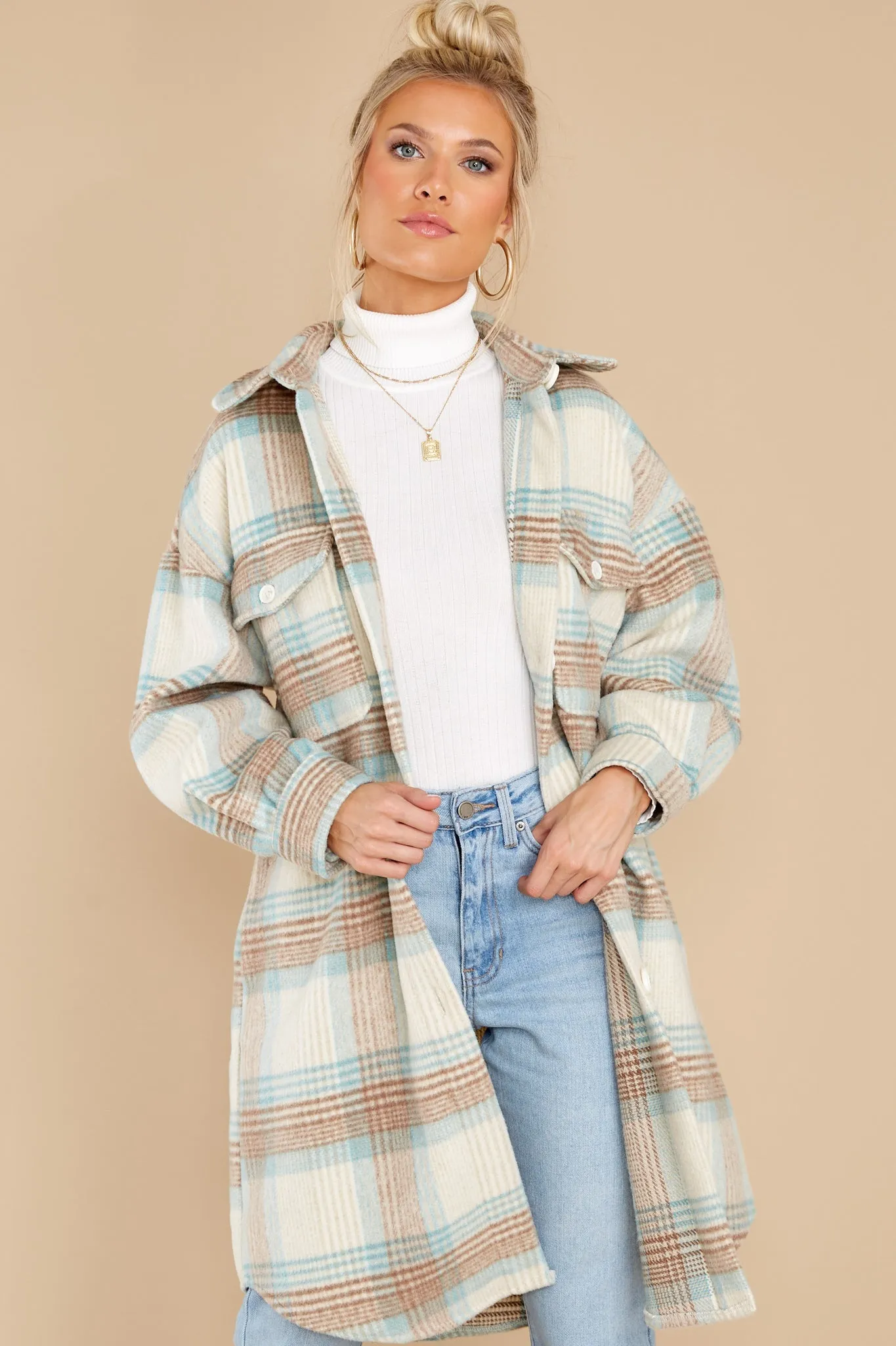 Always Dreaming Mint Multi Plaid Shacket