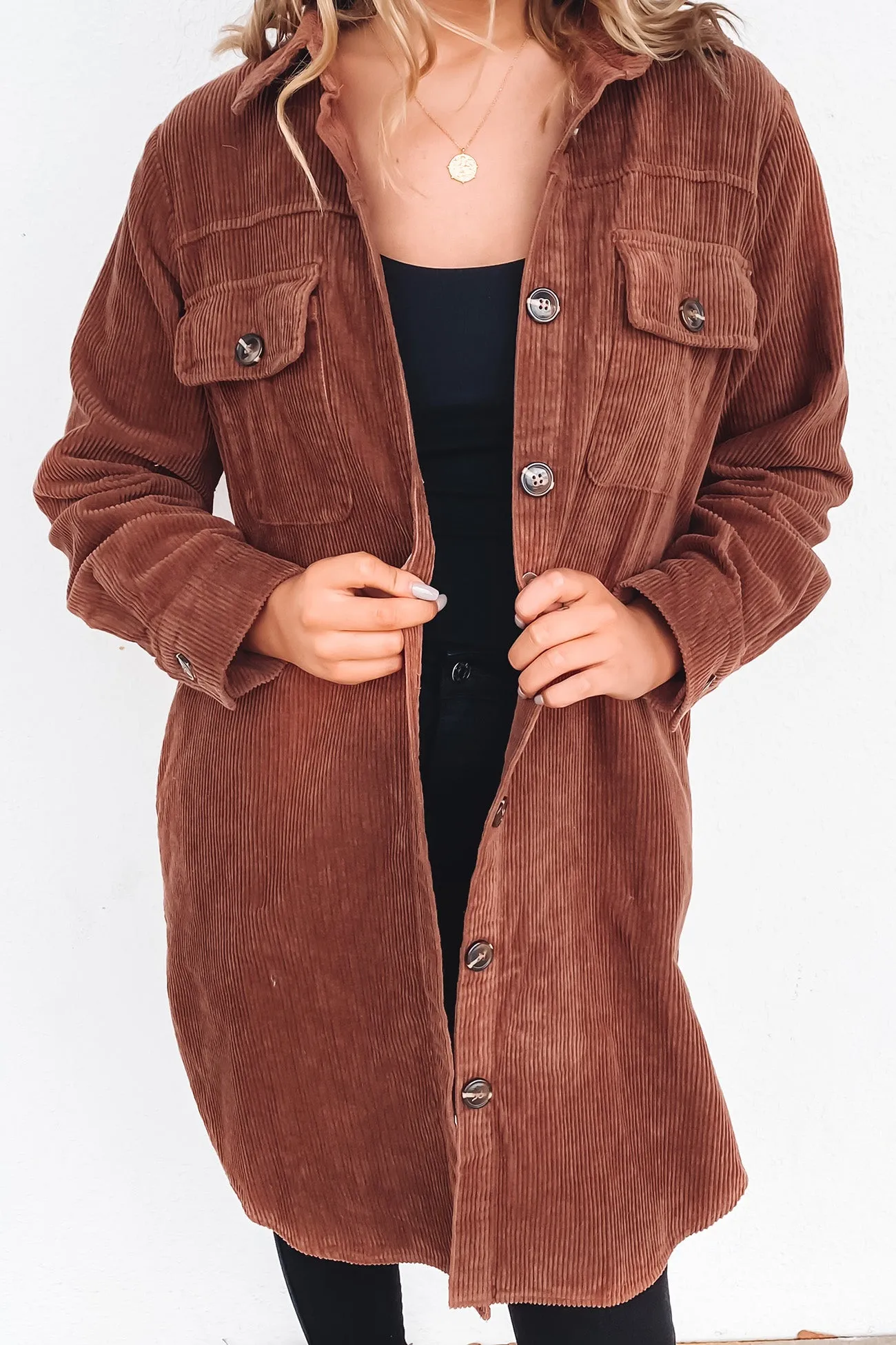 Alyssa Cord Shacket Brown