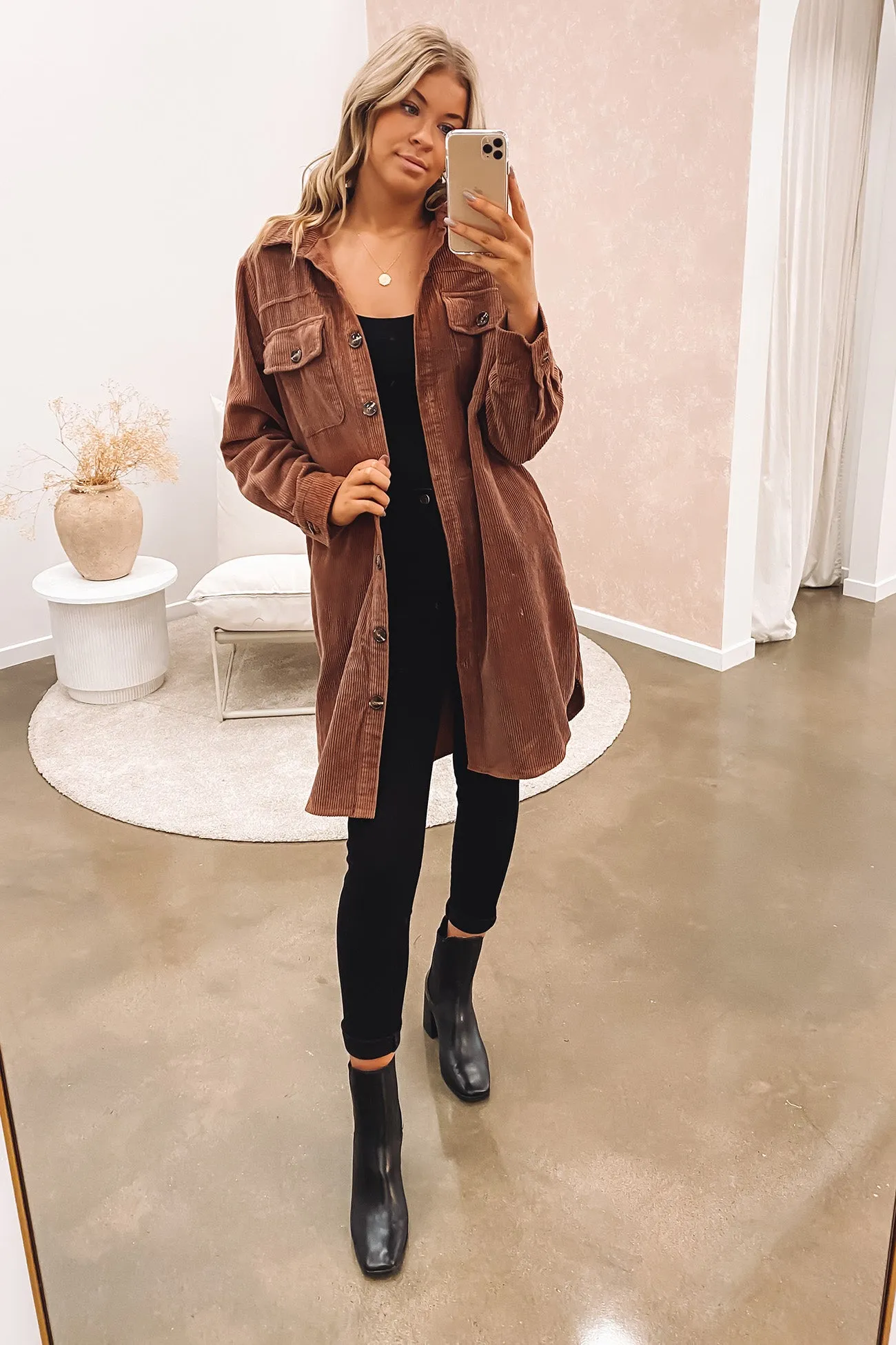 Alyssa Cord Shacket Brown