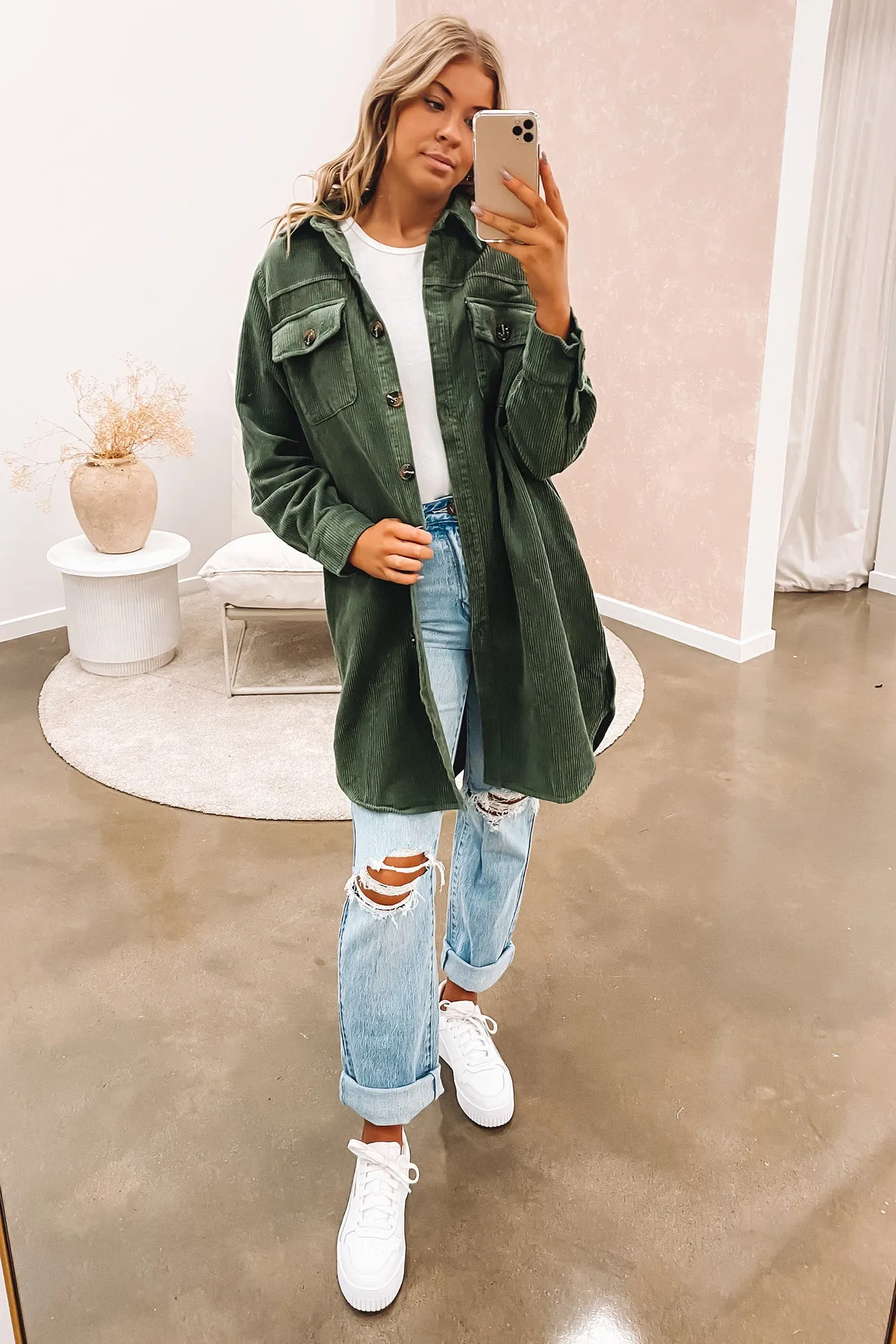 Alyssa Cord Shacket Dark Green