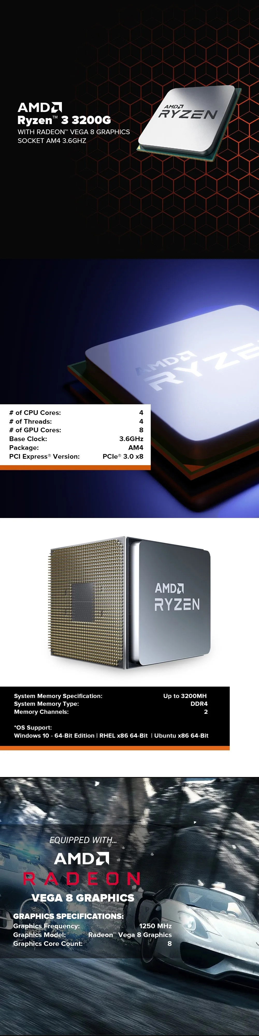 AMD Ryzen 3 3200g Socket Am4 3.6ghz with Radeon Vega 8 Processor