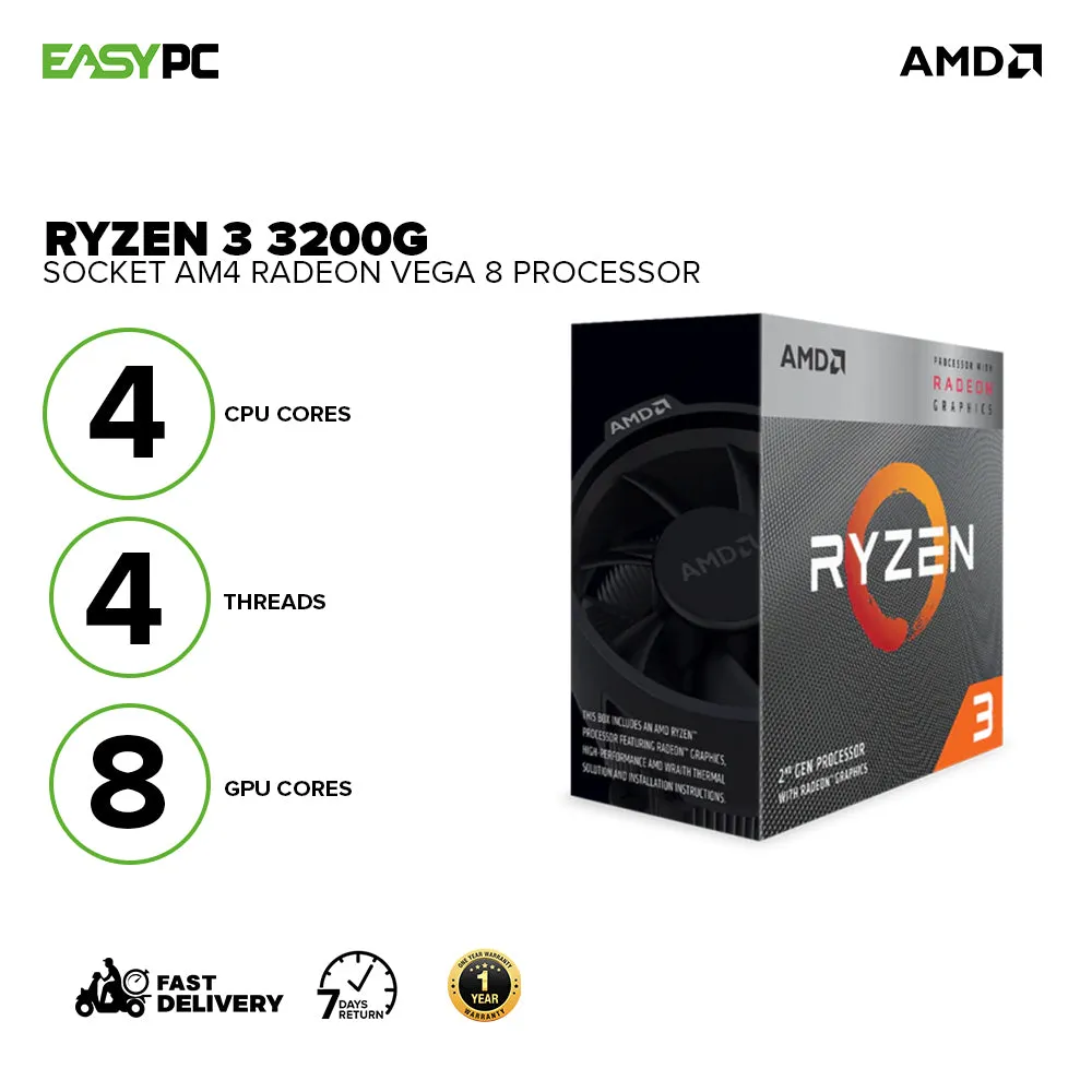 AMD Ryzen 3 3200g Socket Am4 3.6ghz with Radeon Vega 8 Processor