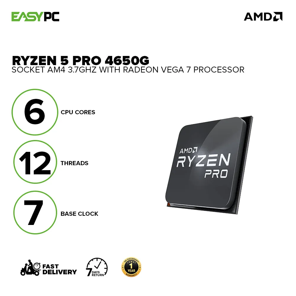 AMD Ryzen 5 Pro 4650G Socket Am4 3.7ghz with Radeon Vega 7 Processor with Wraith Stealth Cooler MPK