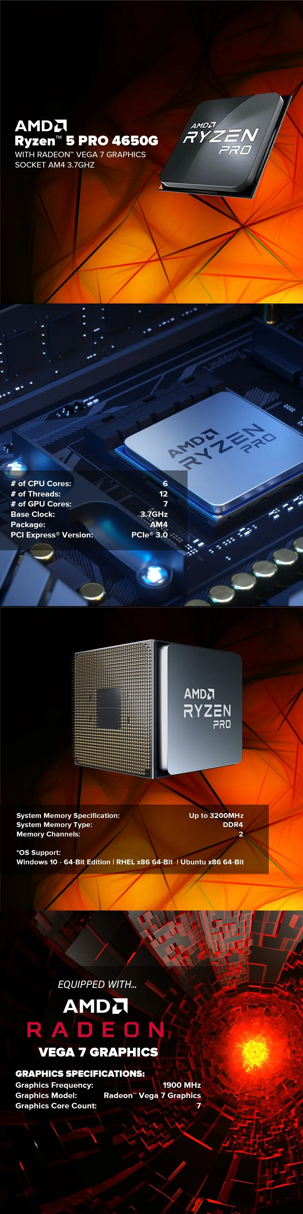 AMD Ryzen 5 Pro 4650G Socket Am4 3.7ghz with Radeon Vega 7 Processor with Wraith Stealth Cooler MPK