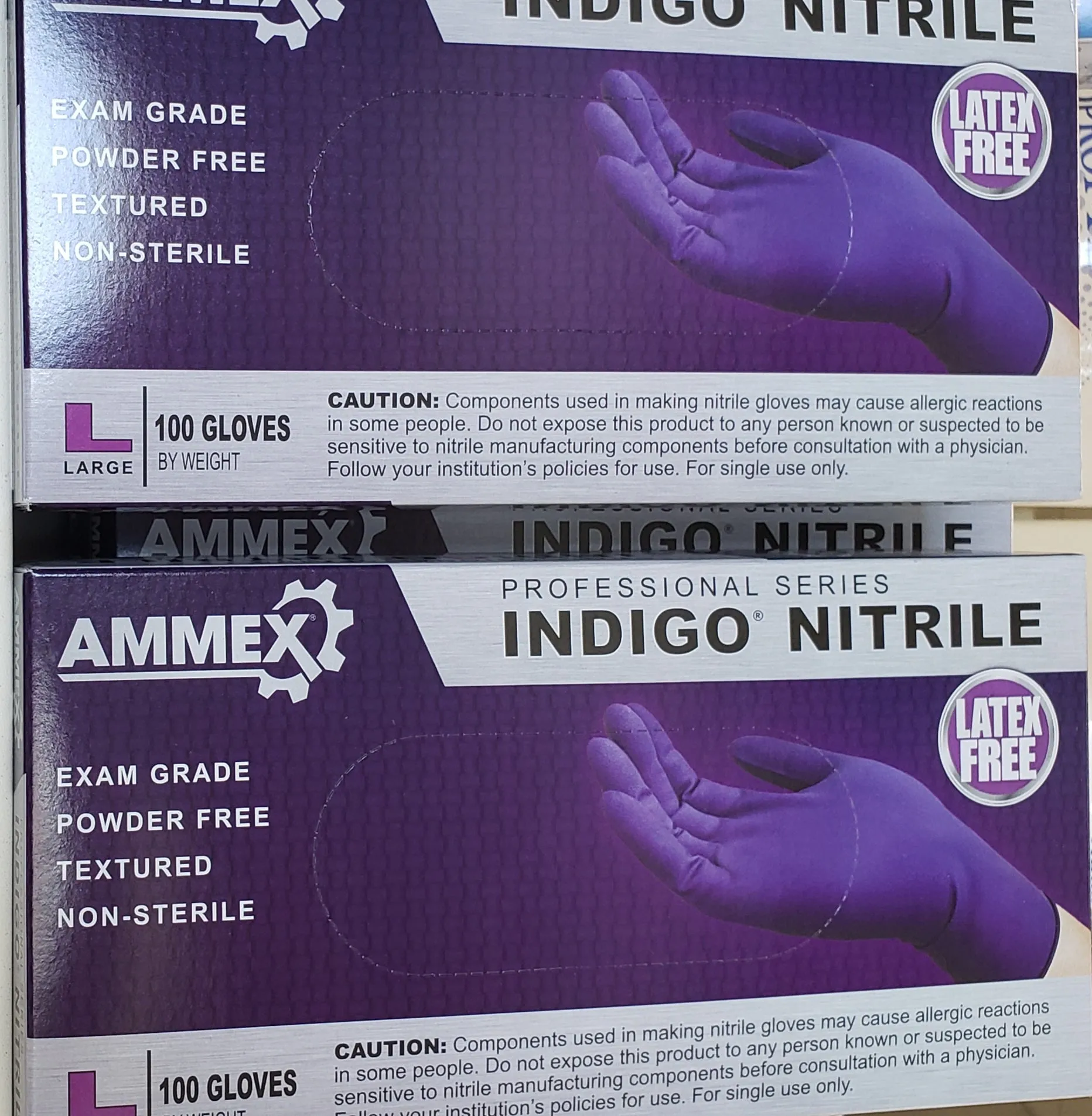 Ammex Indigo Nitrile Exam Gloves Large 1 case (10 BOXES, 1000 GLOVES)