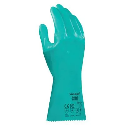 Ansell Sol-Knit Nitrile Gloves, Gauntlet Cuff, Green, Size 10, 39-124-10