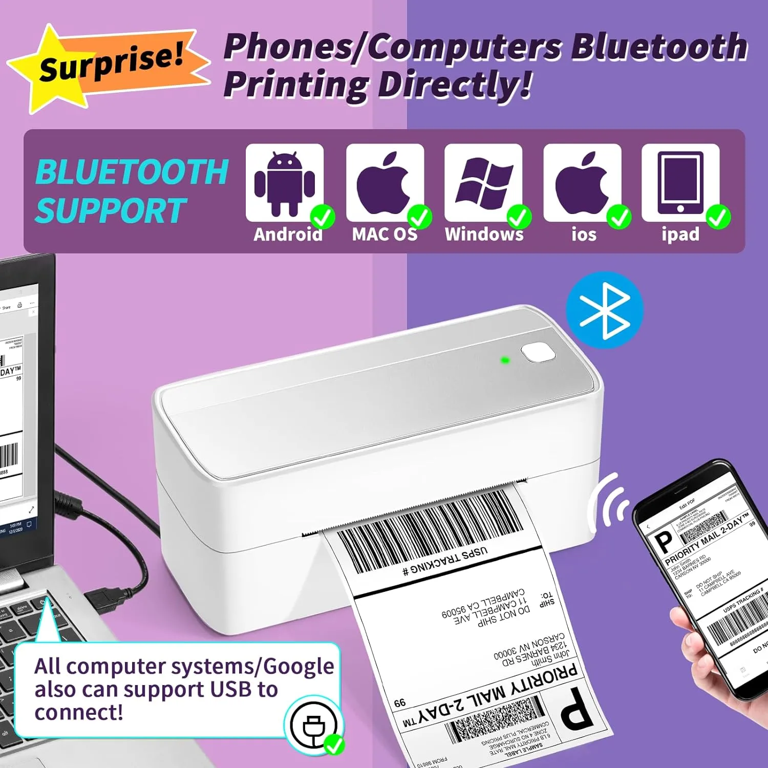 ASprink Bluetooth Thermal Shipping Label Printer - 241BT Label Printer for Shipping Packages - 4x6 Thermal Shipping Label Printer Wireless Label Makers