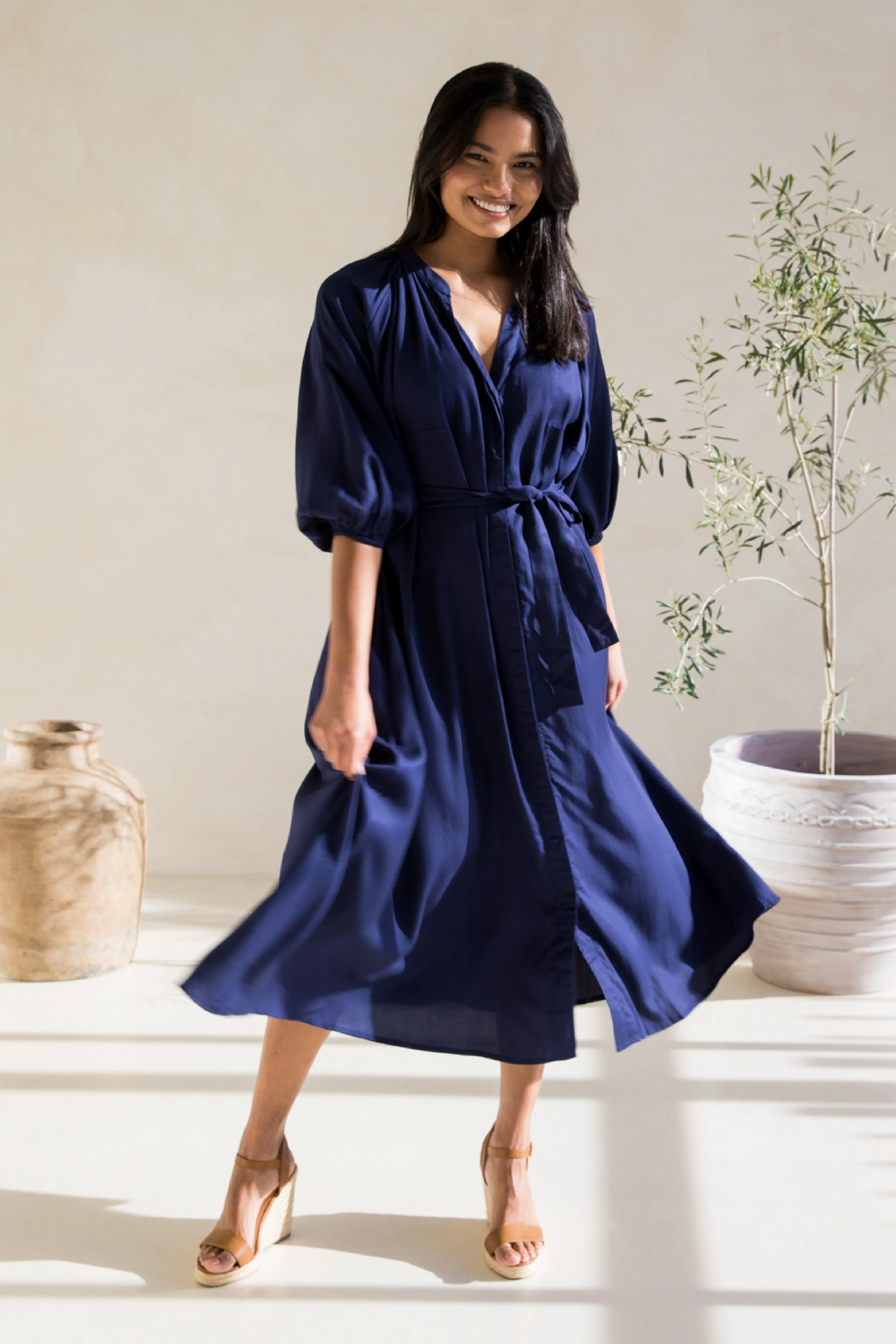 Athena Dress | Navy Tencel