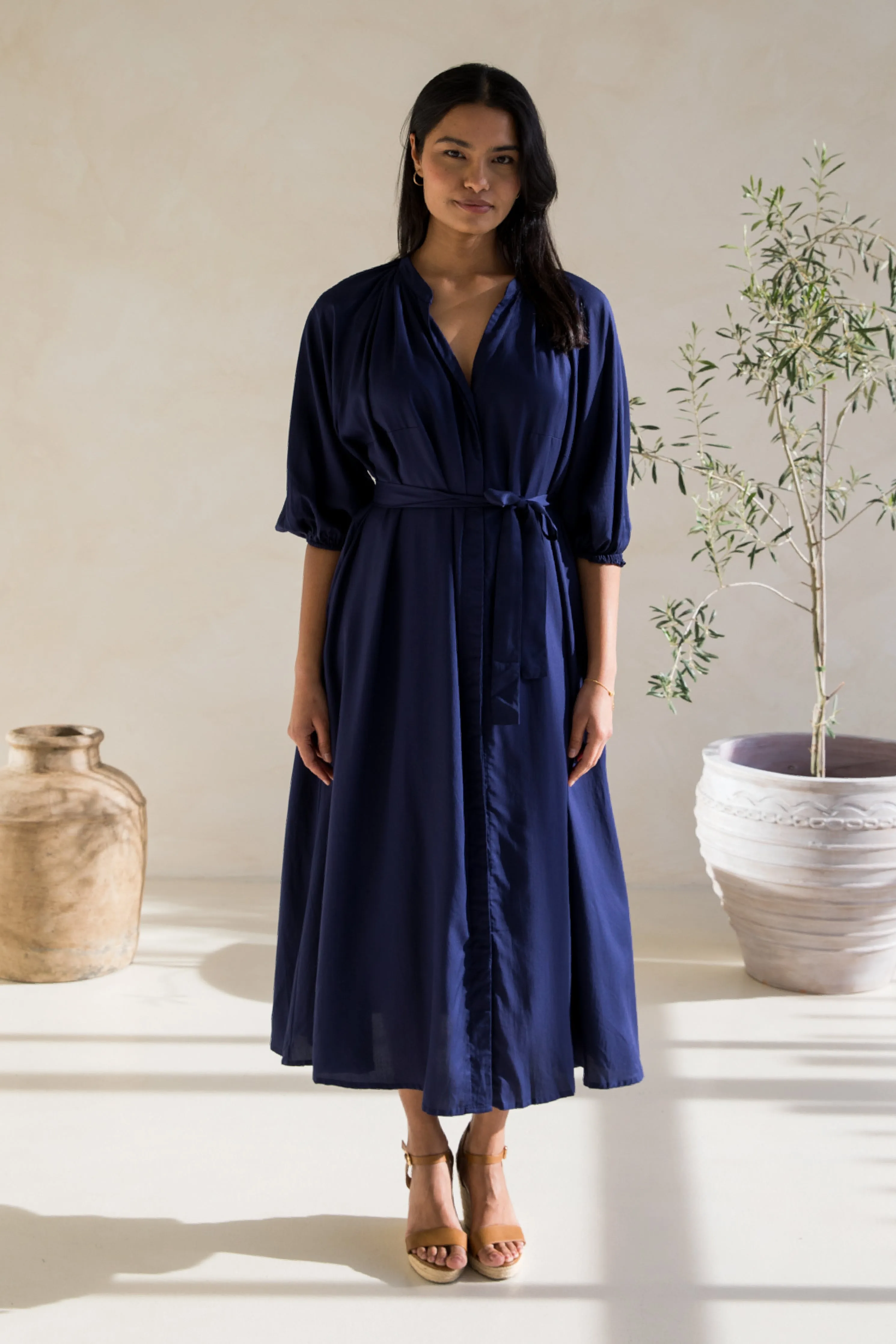 Athena Dress | Navy Tencel