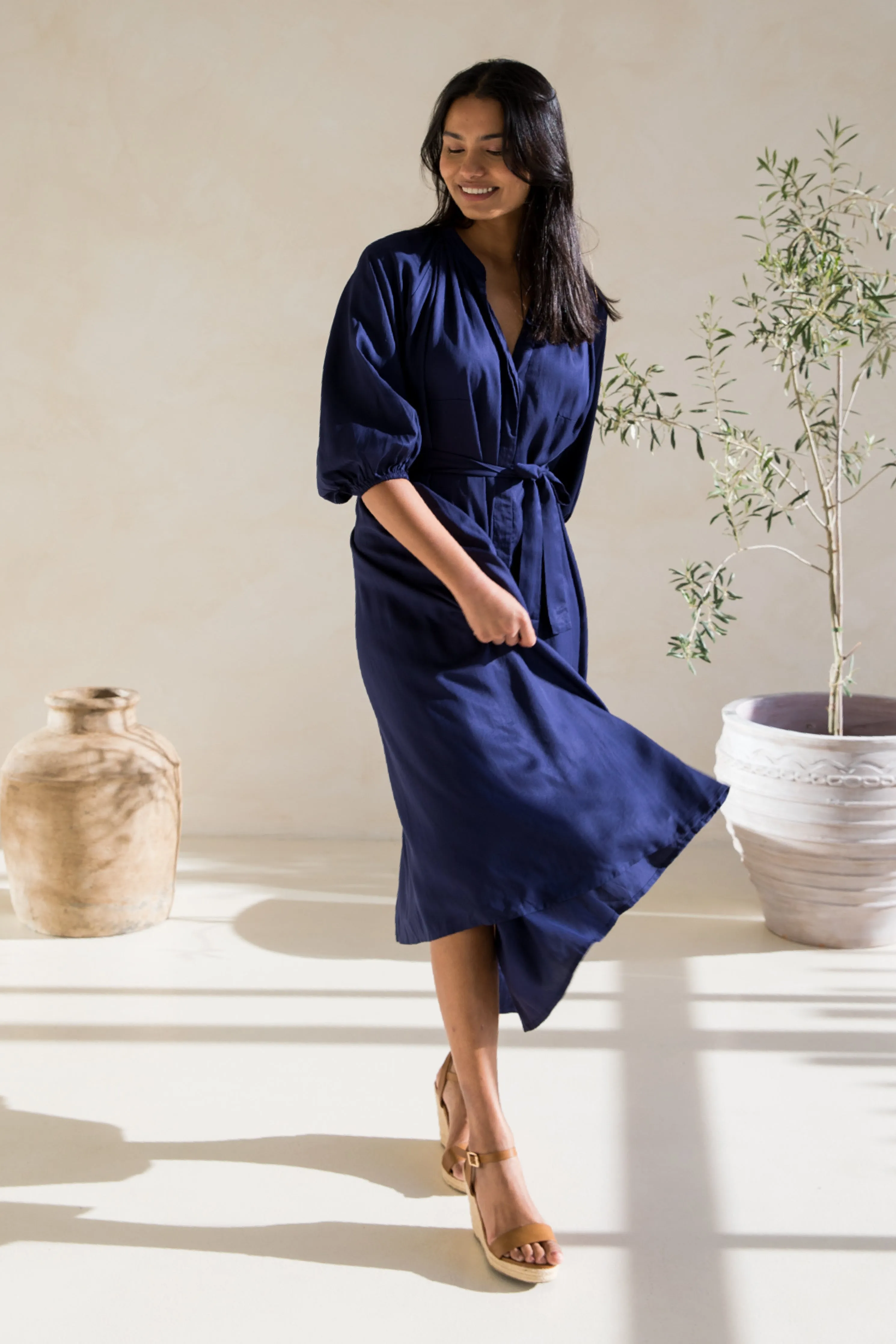 Athena Dress | Navy Tencel