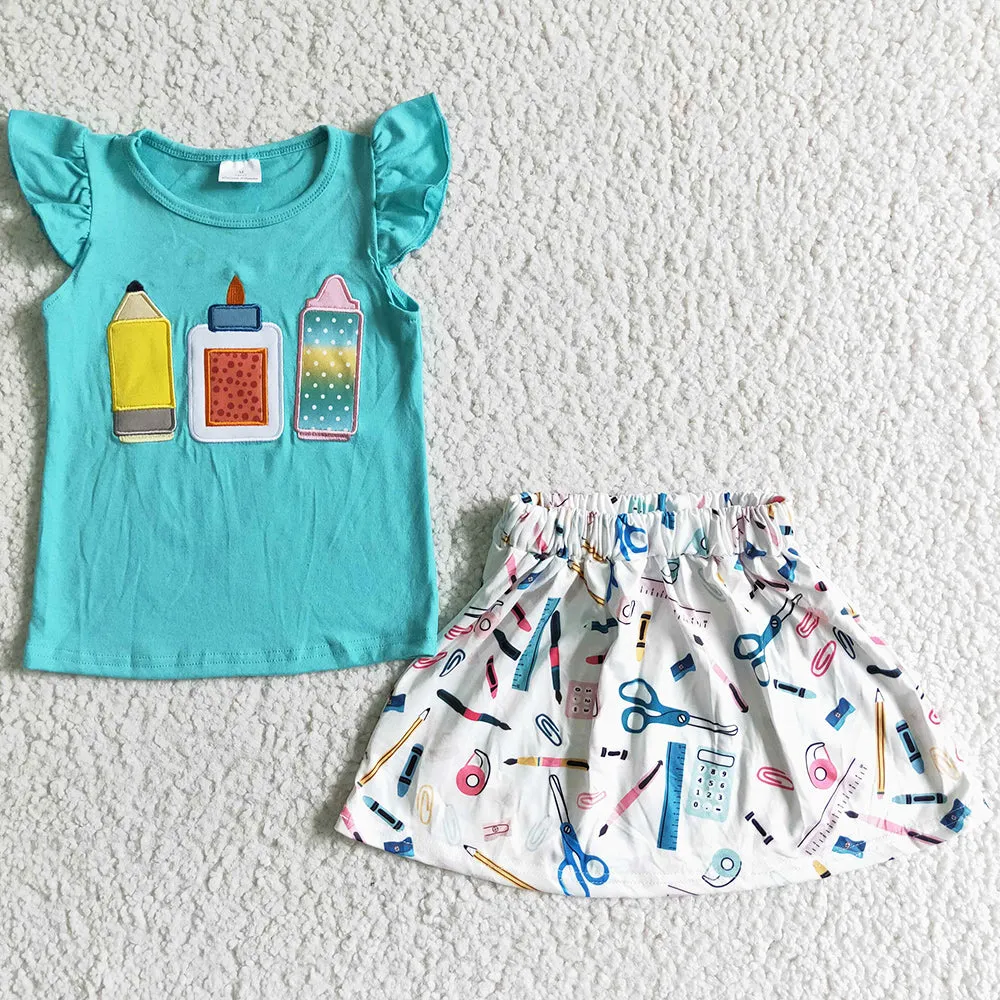 Baby Girl Clothes Skirt Set Back to School Pencil Embroidery Boutique Kids Clothes GSD0080