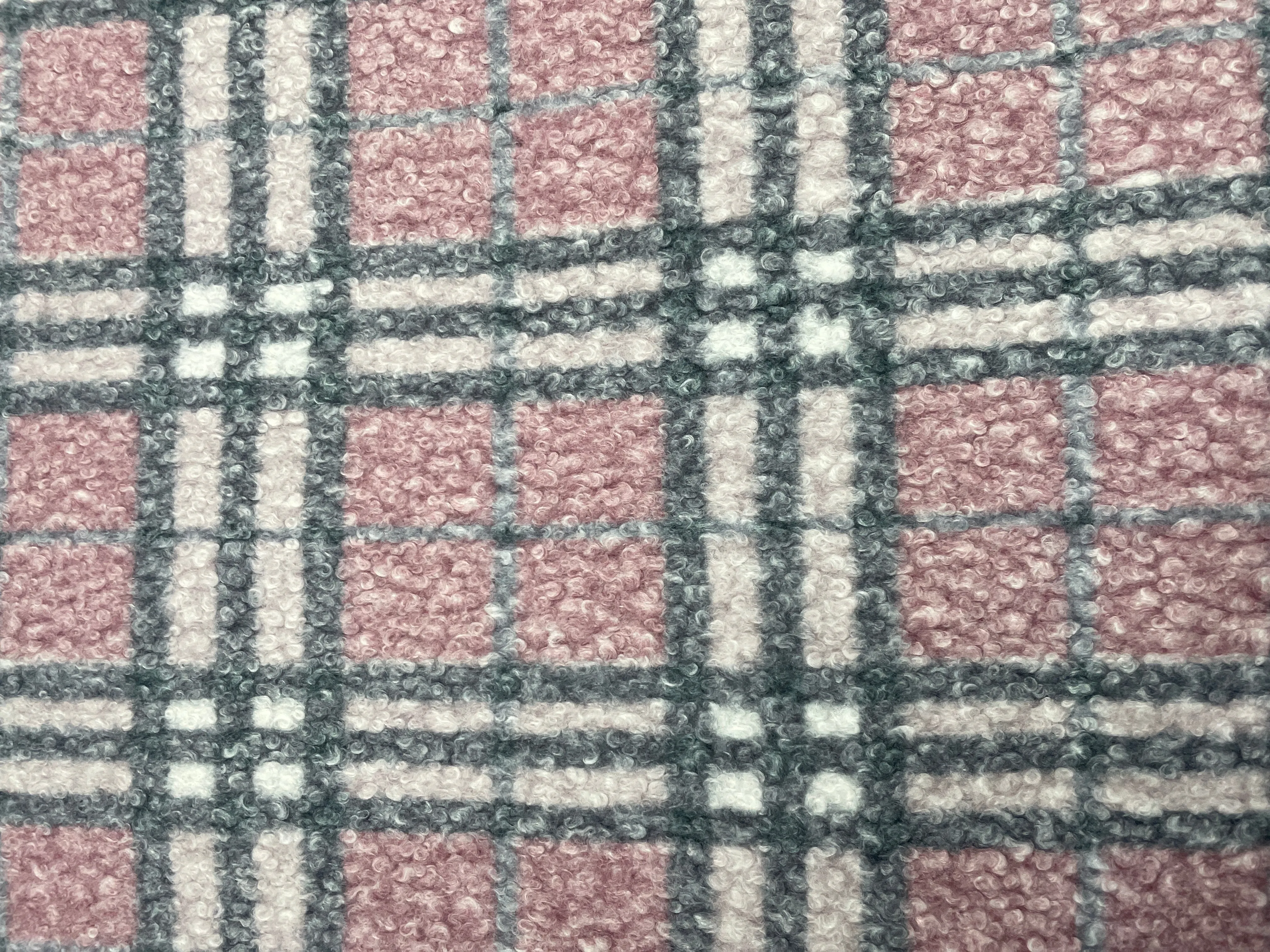 Baby Pink Checks Boucle Tweed Fabric