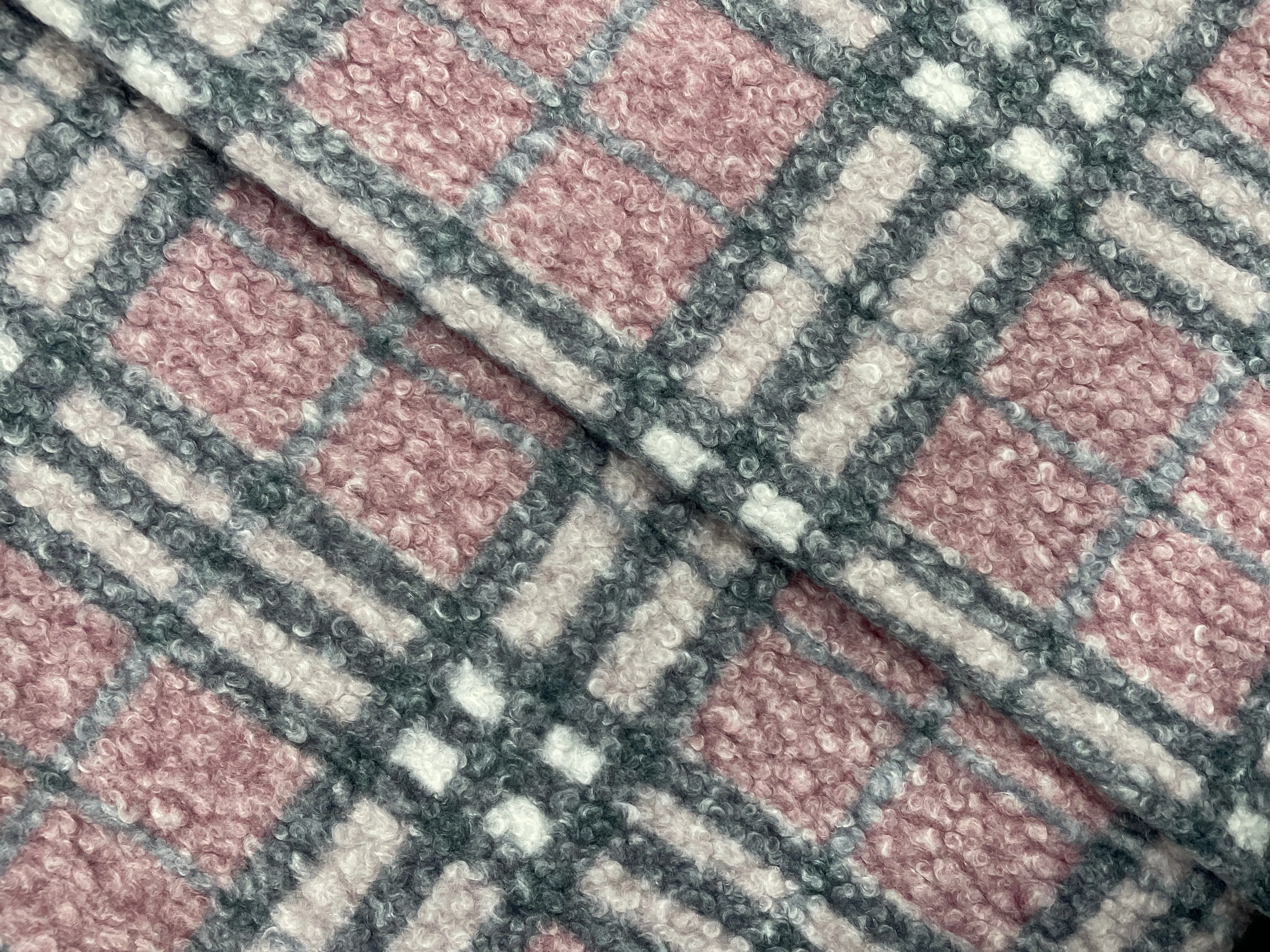 Baby Pink Checks Boucle Tweed Fabric