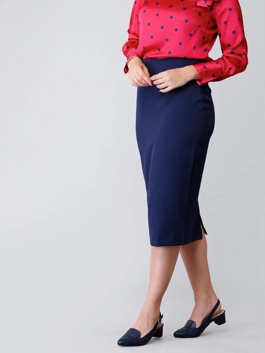 Back Slit Midi Skirt - Navy