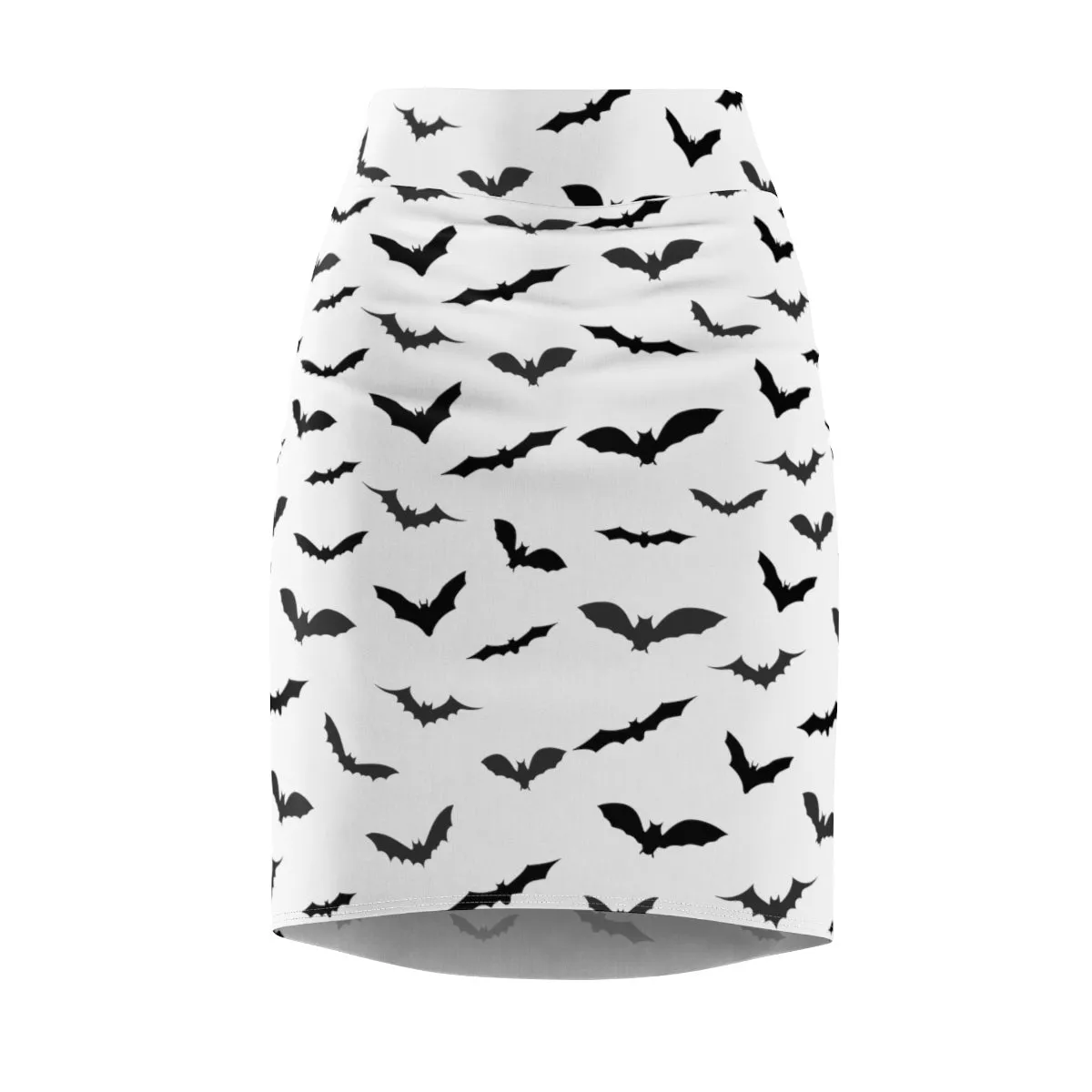 Bats Print Women's Pencil Skirt, Black White Festive Halloween Skirt- Made in USA(Size: XS-2XL)