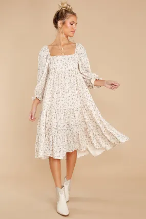 Beauty All Around Ivory Floral Midi Dress