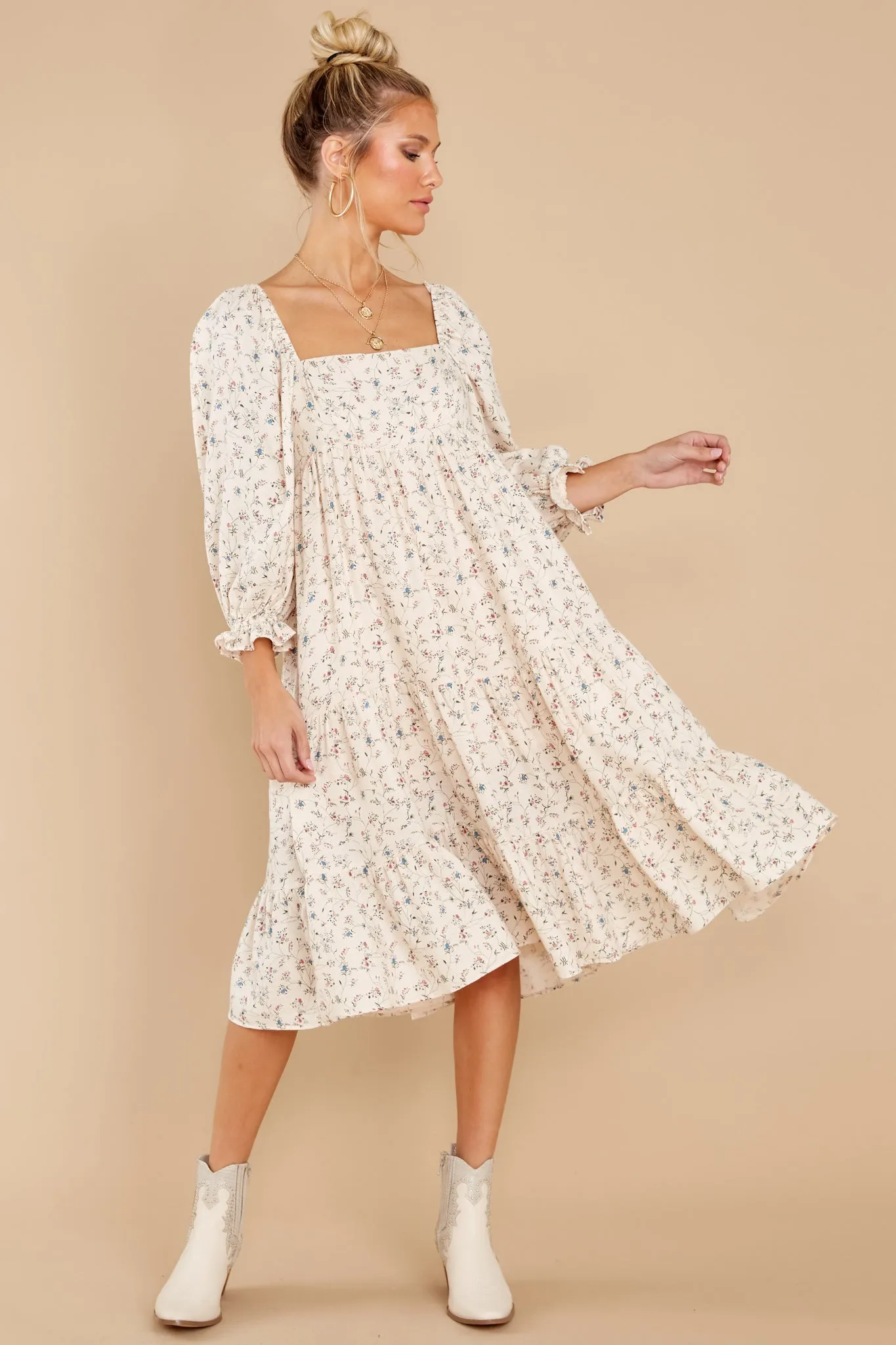 Beauty All Around Ivory Floral Midi Dress