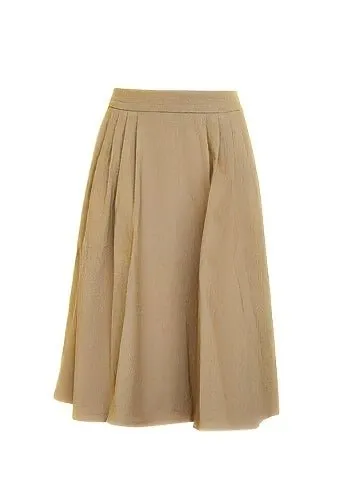 BEIGE PLEATED MIDI SKIRT