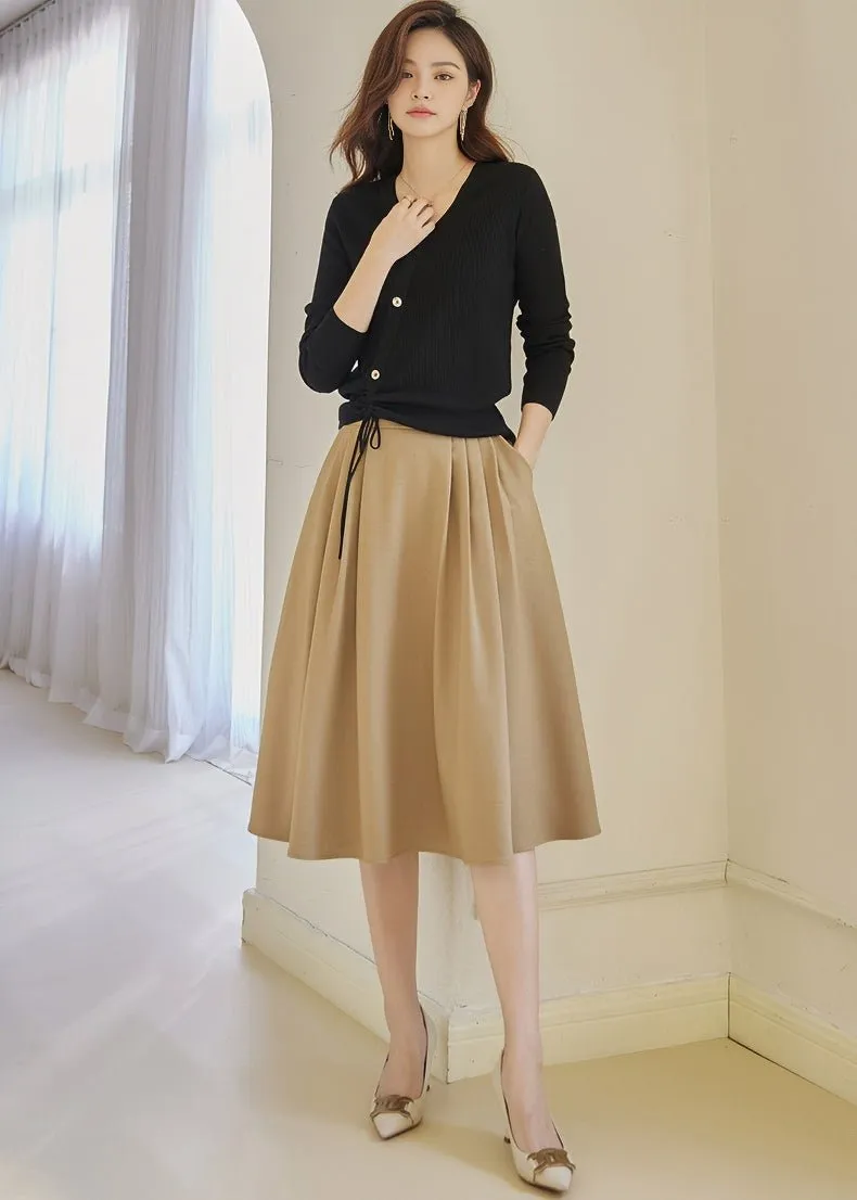 BEIGE PLEATED MIDI SKIRT