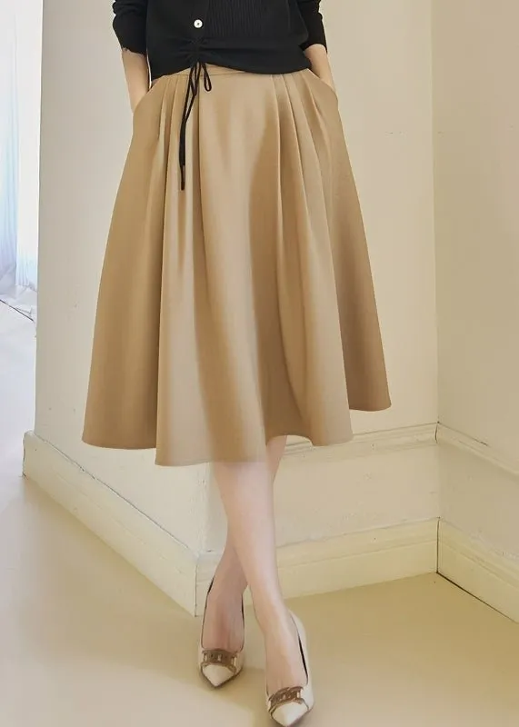 BEIGE PLEATED MIDI SKIRT