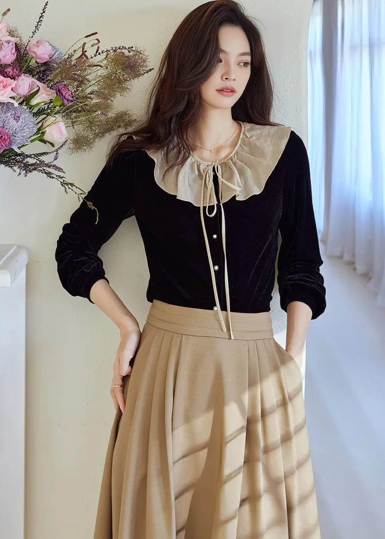 BEIGE PLEATED MIDI SKIRT