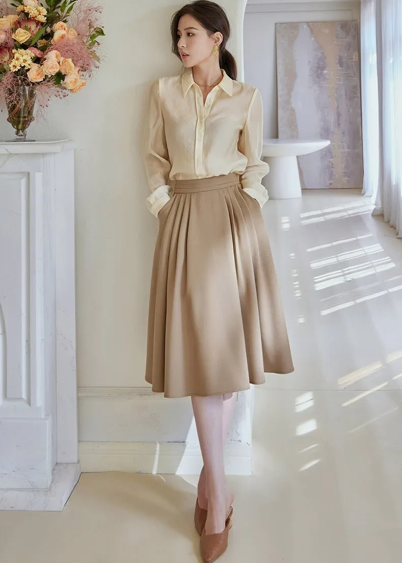 BEIGE PLEATED MIDI SKIRT