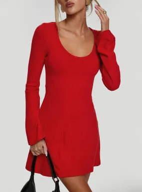 Best Interest Long Sleeve Mini Dress Red