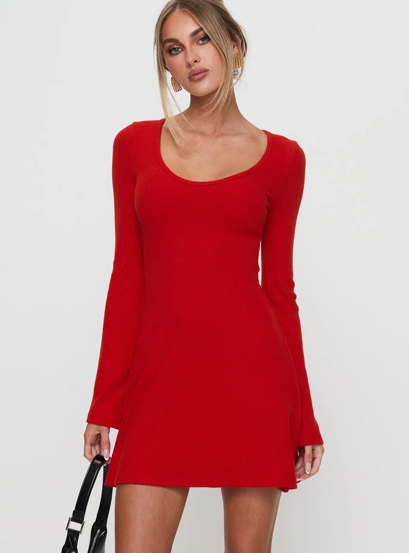 Best Interest Long Sleeve Mini Dress Red