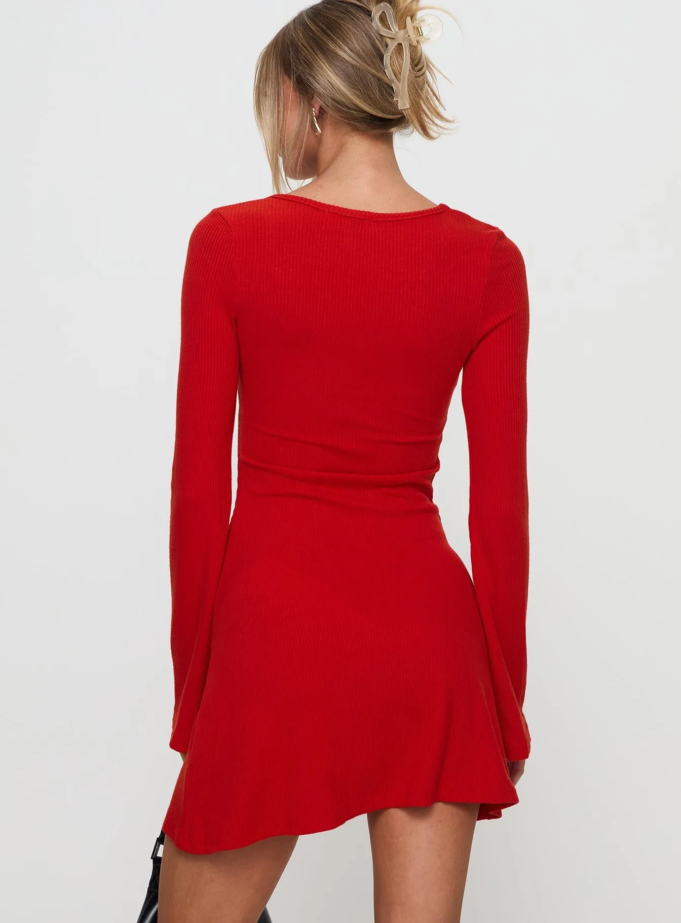 Best Interest Long Sleeve Mini Dress Red