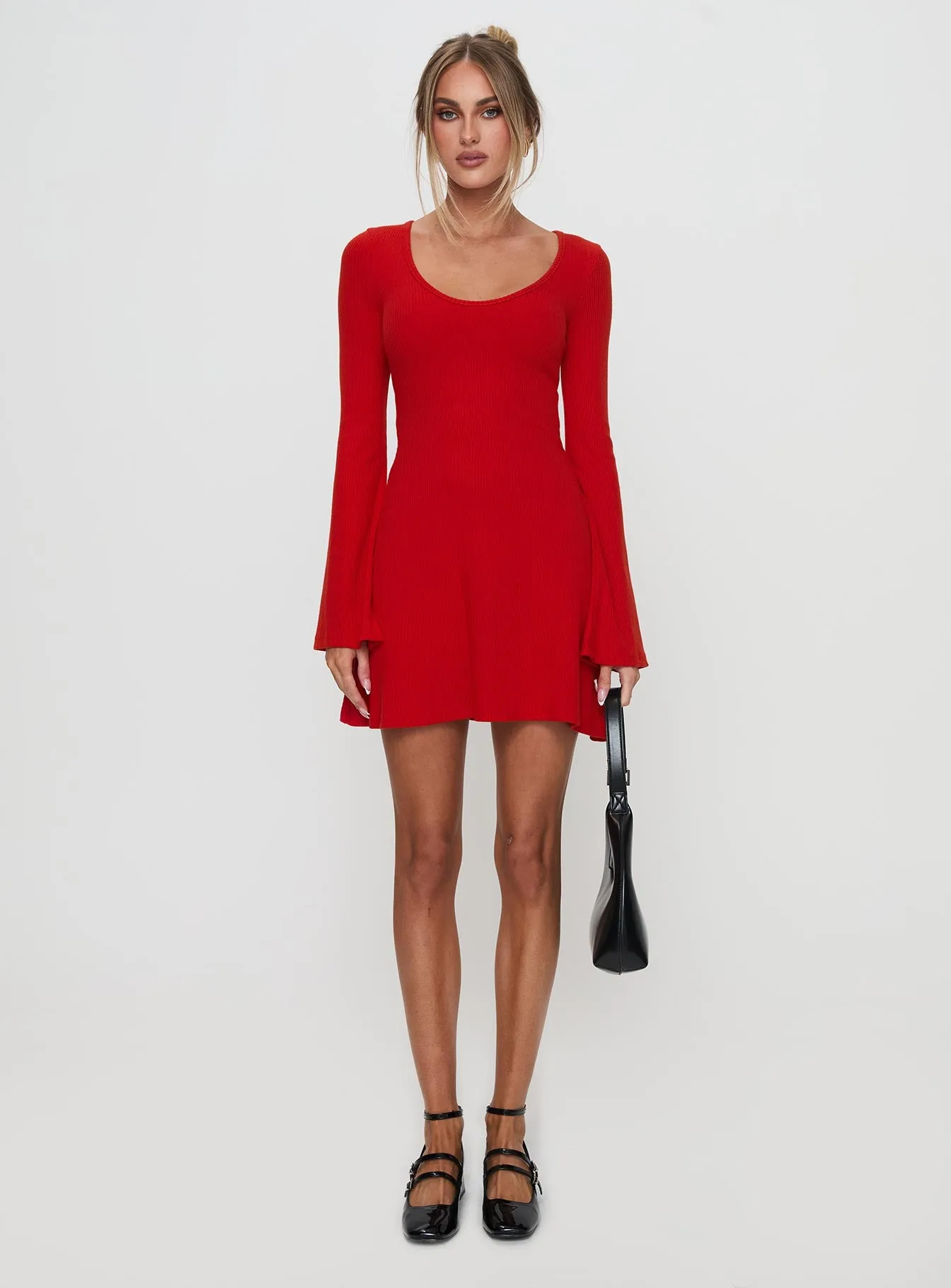 Best Interest Long Sleeve Mini Dress Red