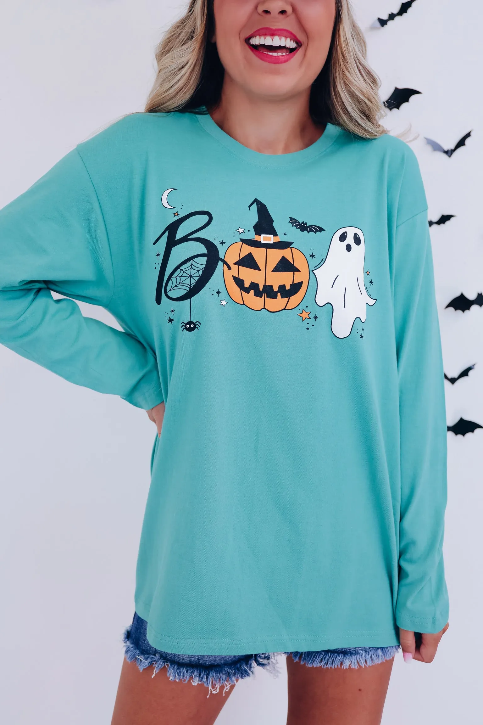 Boo Pumpkin And Ghost Graphic Tee - Turquoise