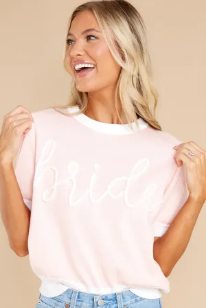 Bride Glitter Script Light Pink Short Sleeve Sweater