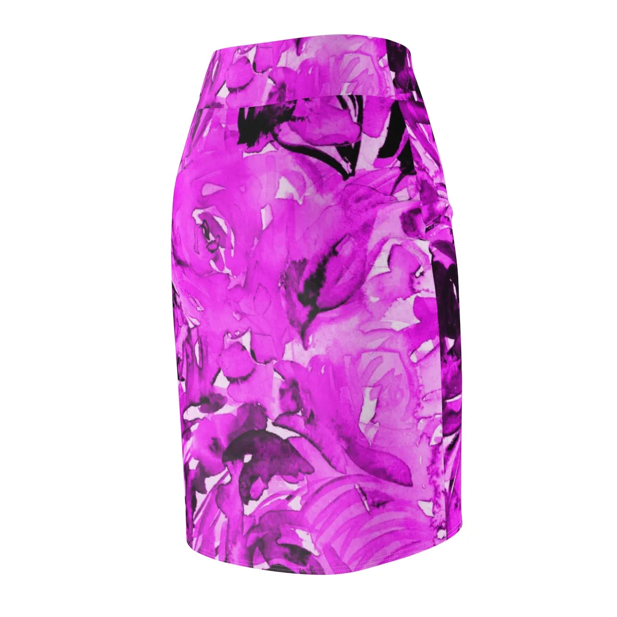 Bright Pink Rose Pencil Skirt, Abstract Floral Print Women's Skirt - Made in USA (Size XS-2XL)