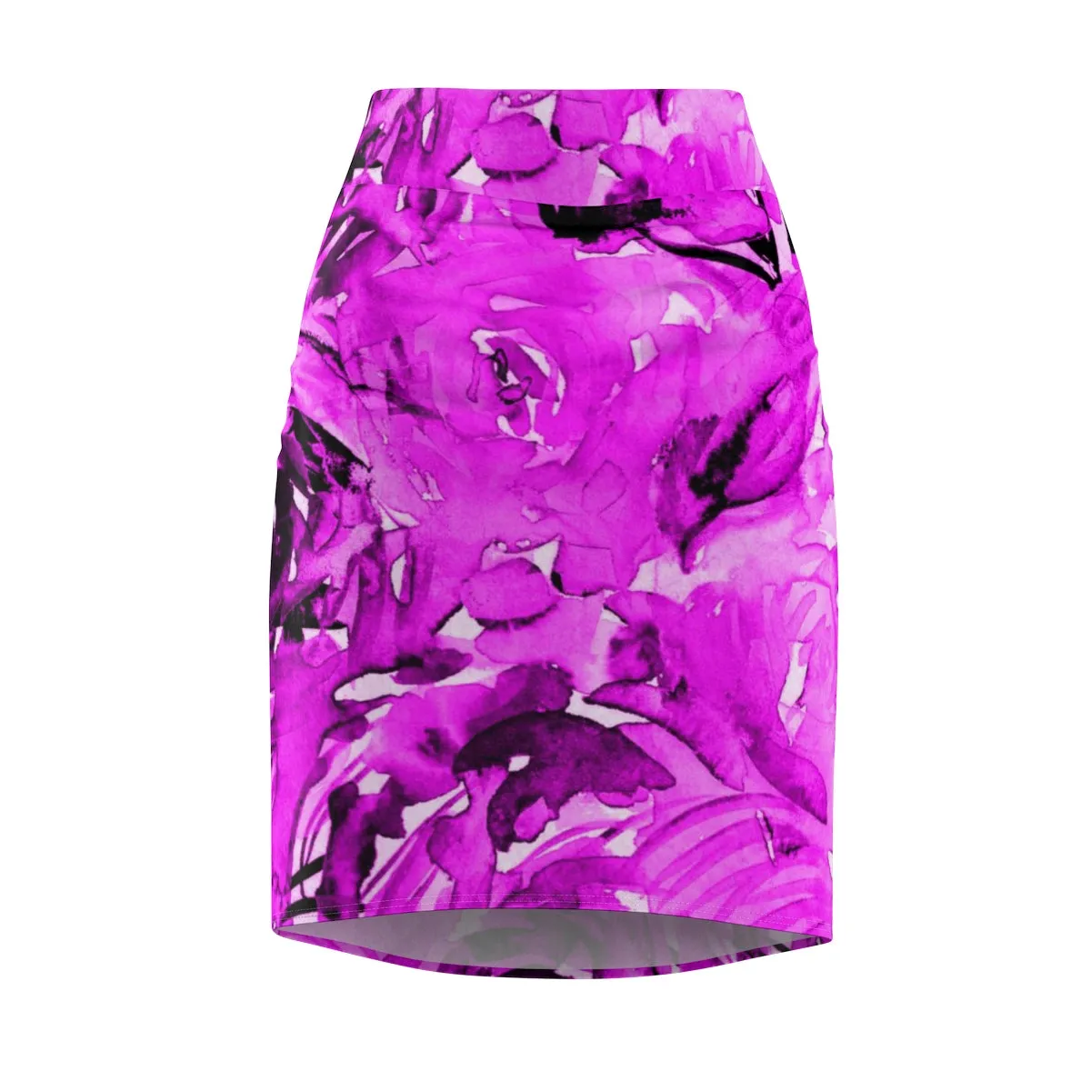 Bright Pink Rose Pencil Skirt, Abstract Floral Print Women's Skirt - Made in USA (Size XS-2XL)