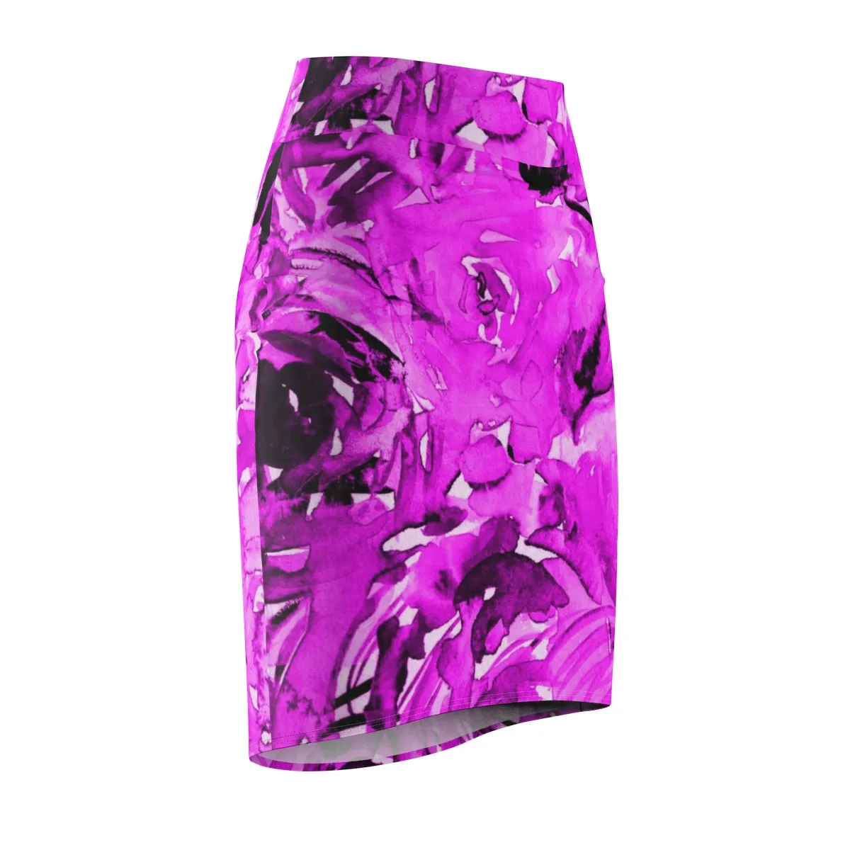 Bright Pink Rose Pencil Skirt, Abstract Floral Print Women's Skirt - Made in USA (Size XS-2XL)