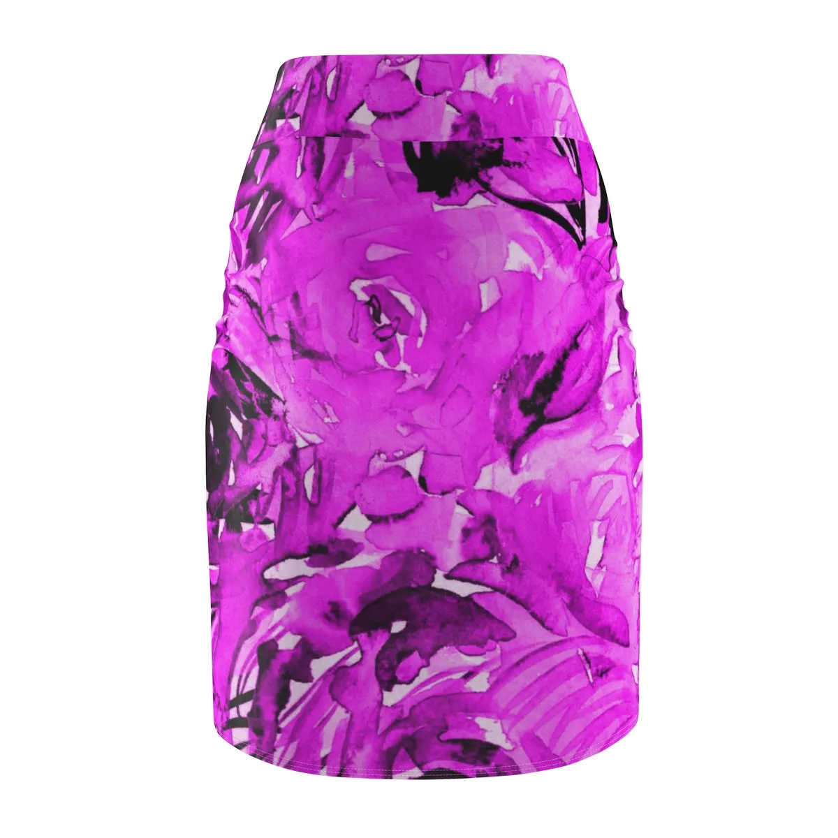 Bright Pink Rose Pencil Skirt, Abstract Floral Print Women's Skirt - Made in USA (Size XS-2XL)