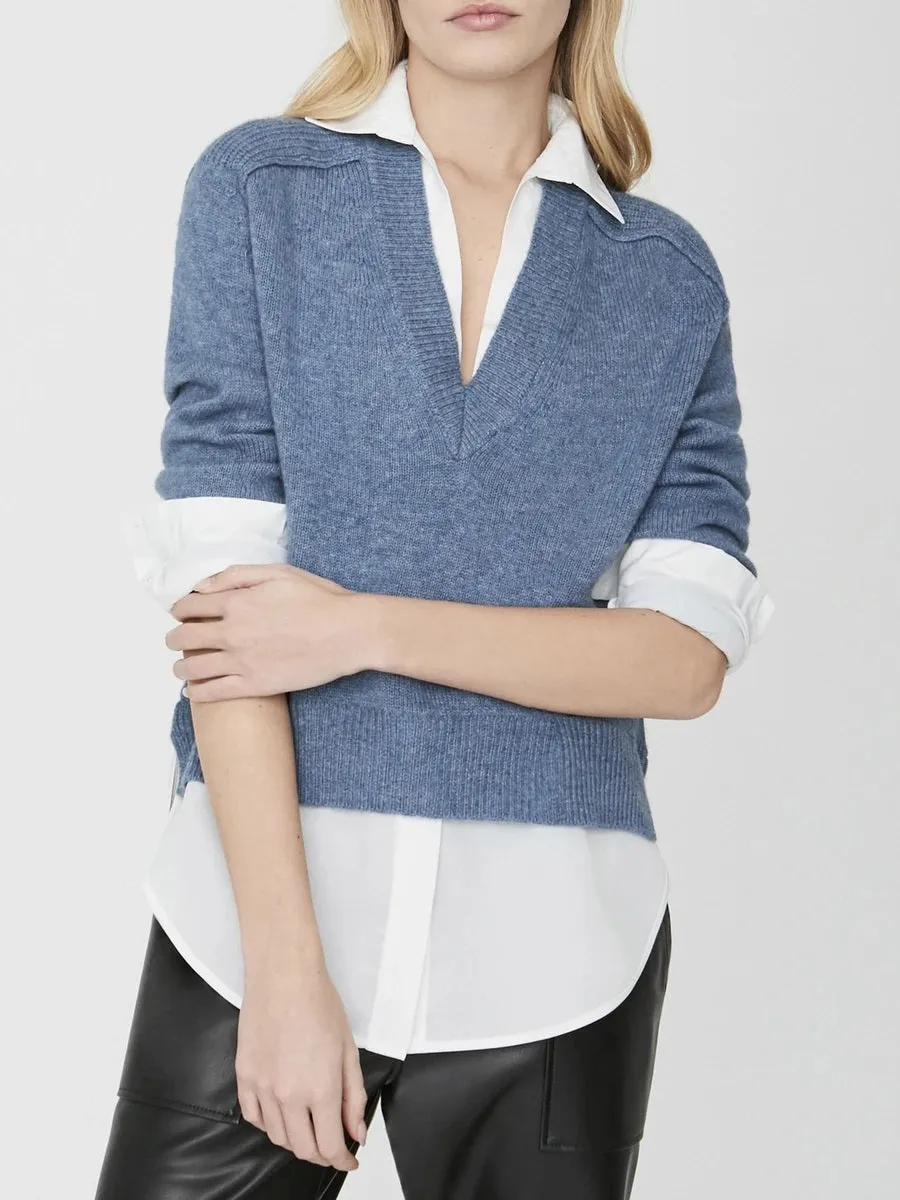 Brochu Walker - Alum V-Neck Layered Looker Sweater in Jean Melange